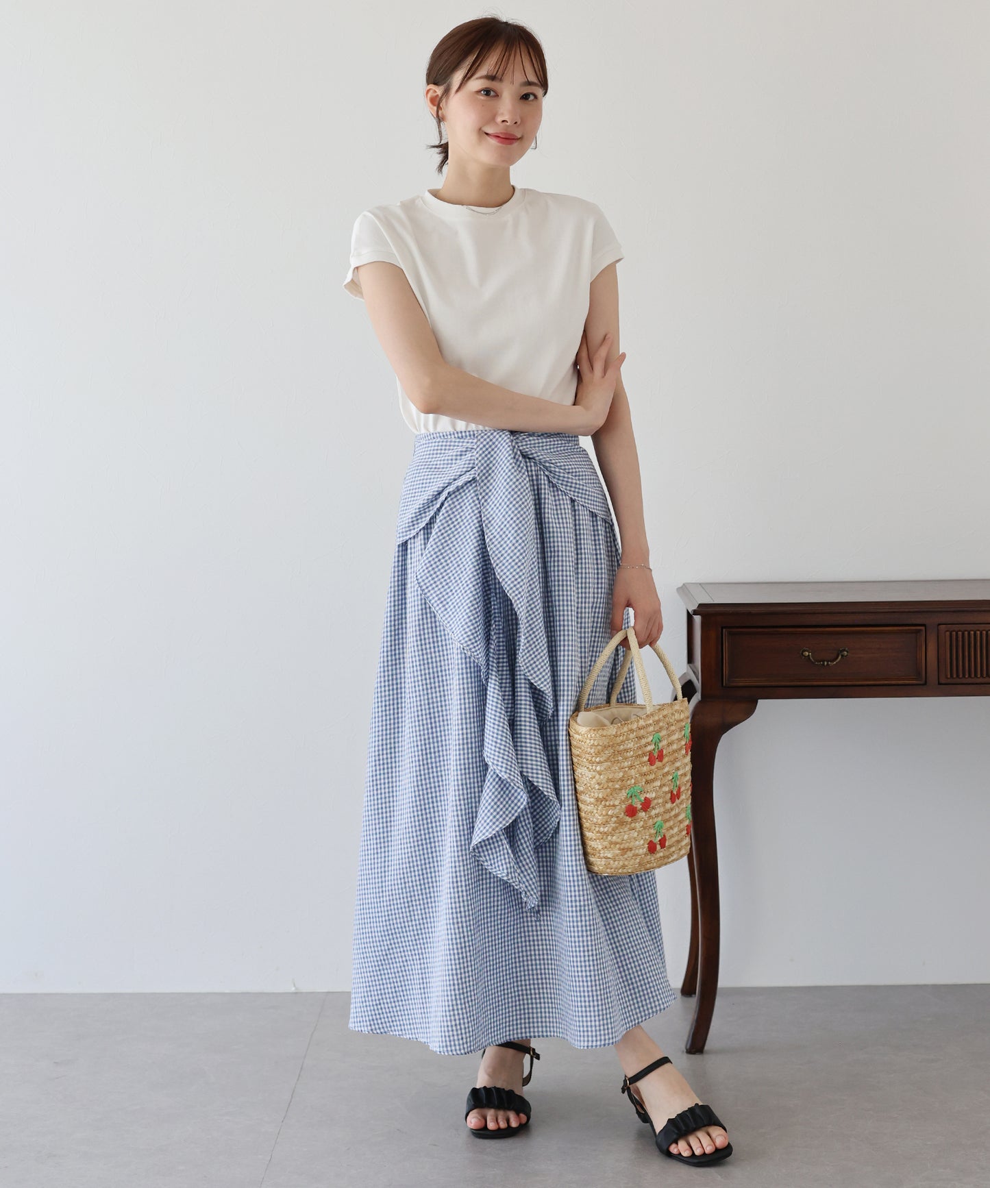 【SALE】フロントフリルチェックスカート