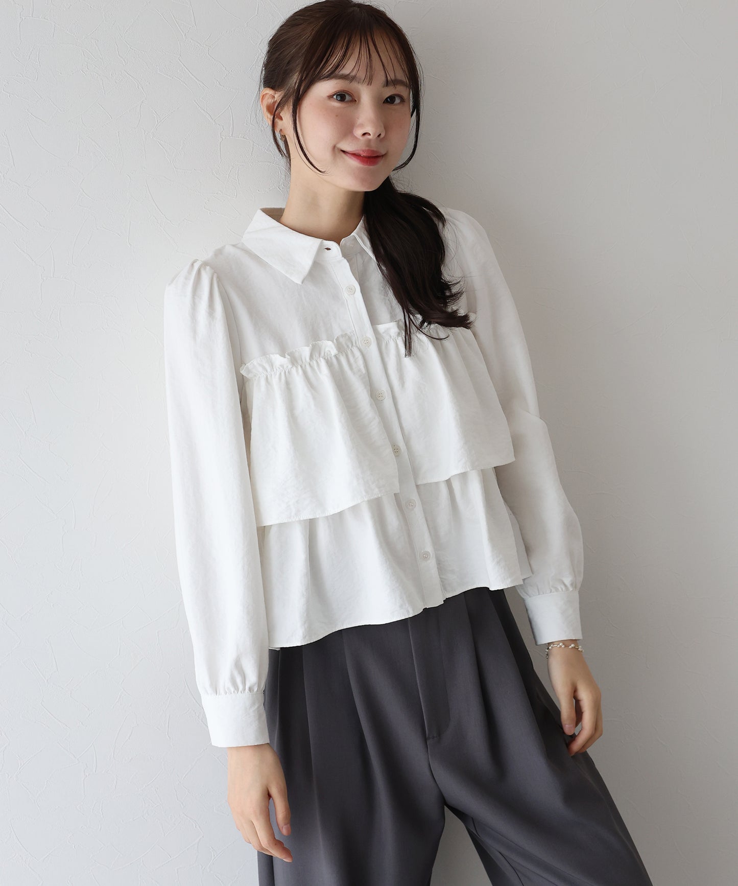 【早割5%OFF】フリルティアードピーチブラウス