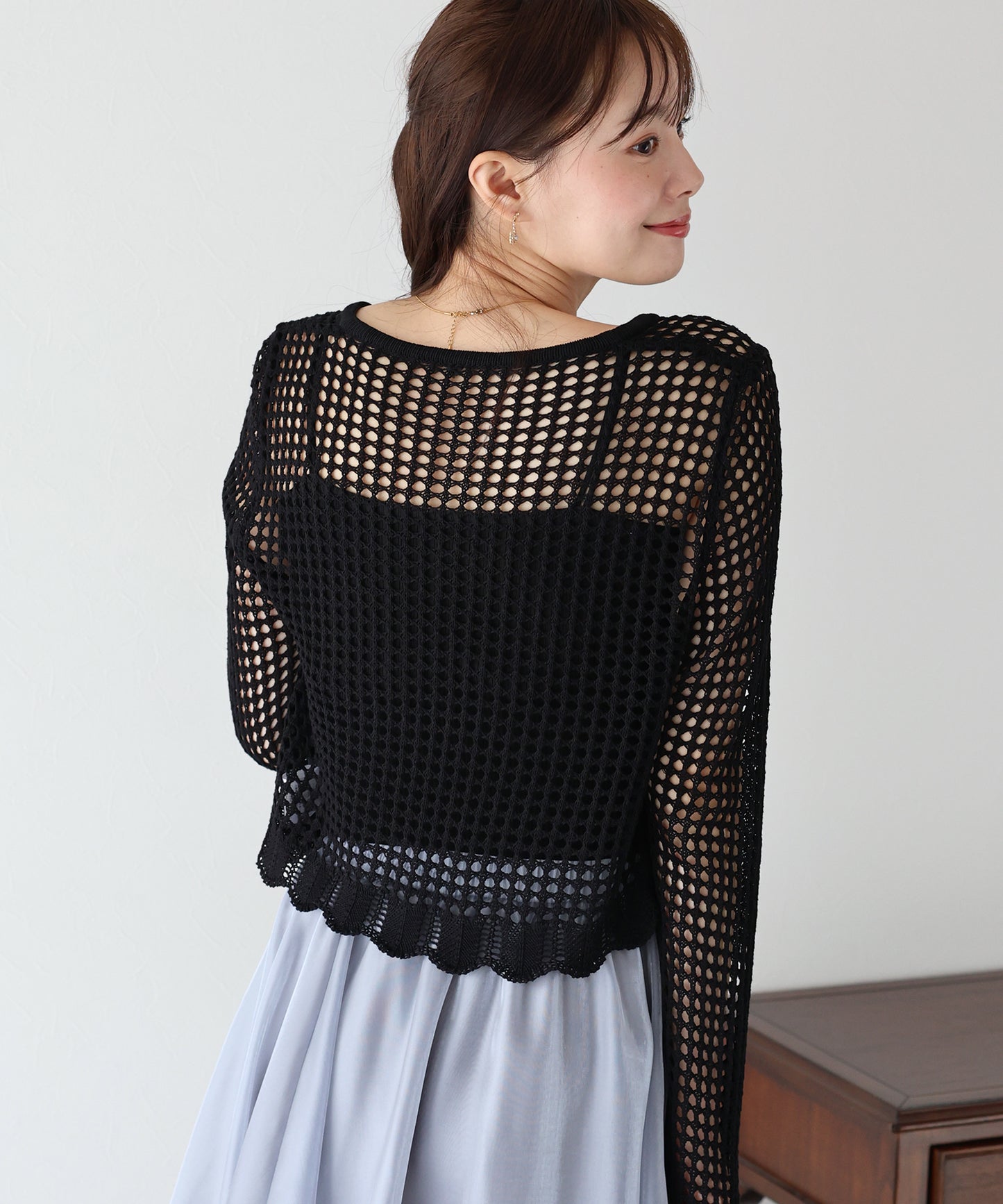 【SALE】リボンメッシュニットカーディガン