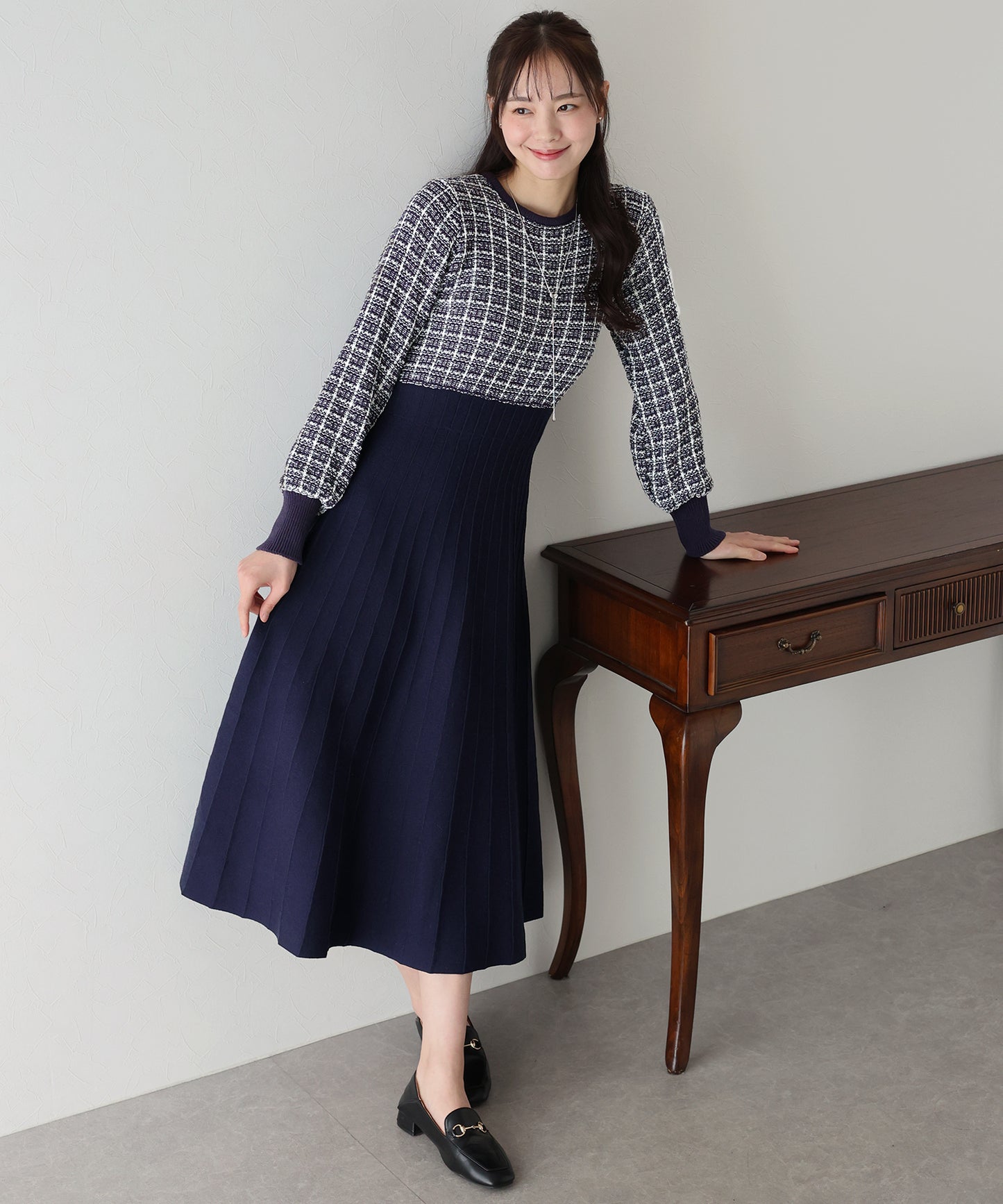 【SALE】ツイードニットワンピース