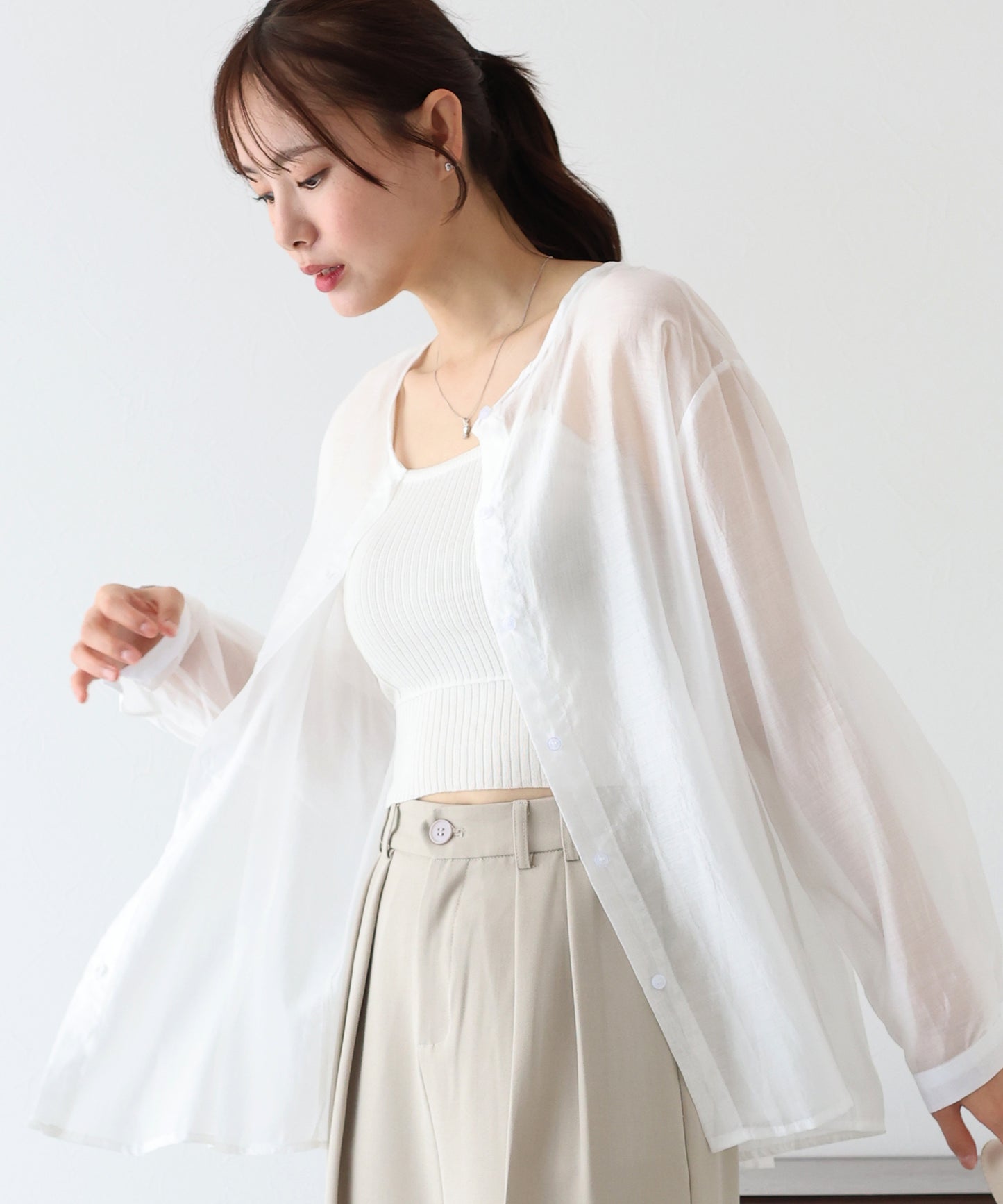 【SALE】ノーカラーシアーシャツ【ネコポス】