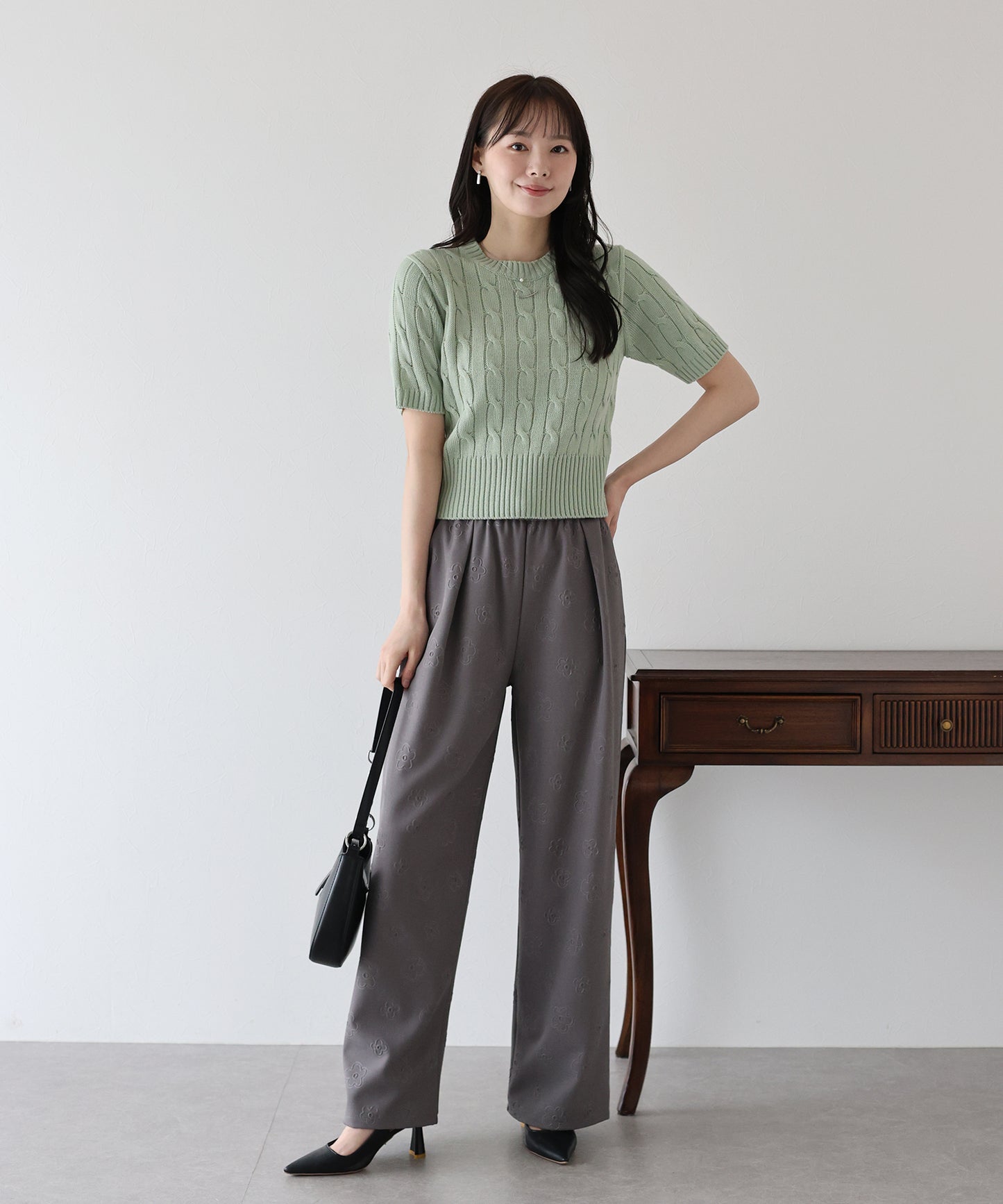 【TIME SALE】半袖ケーブルニット