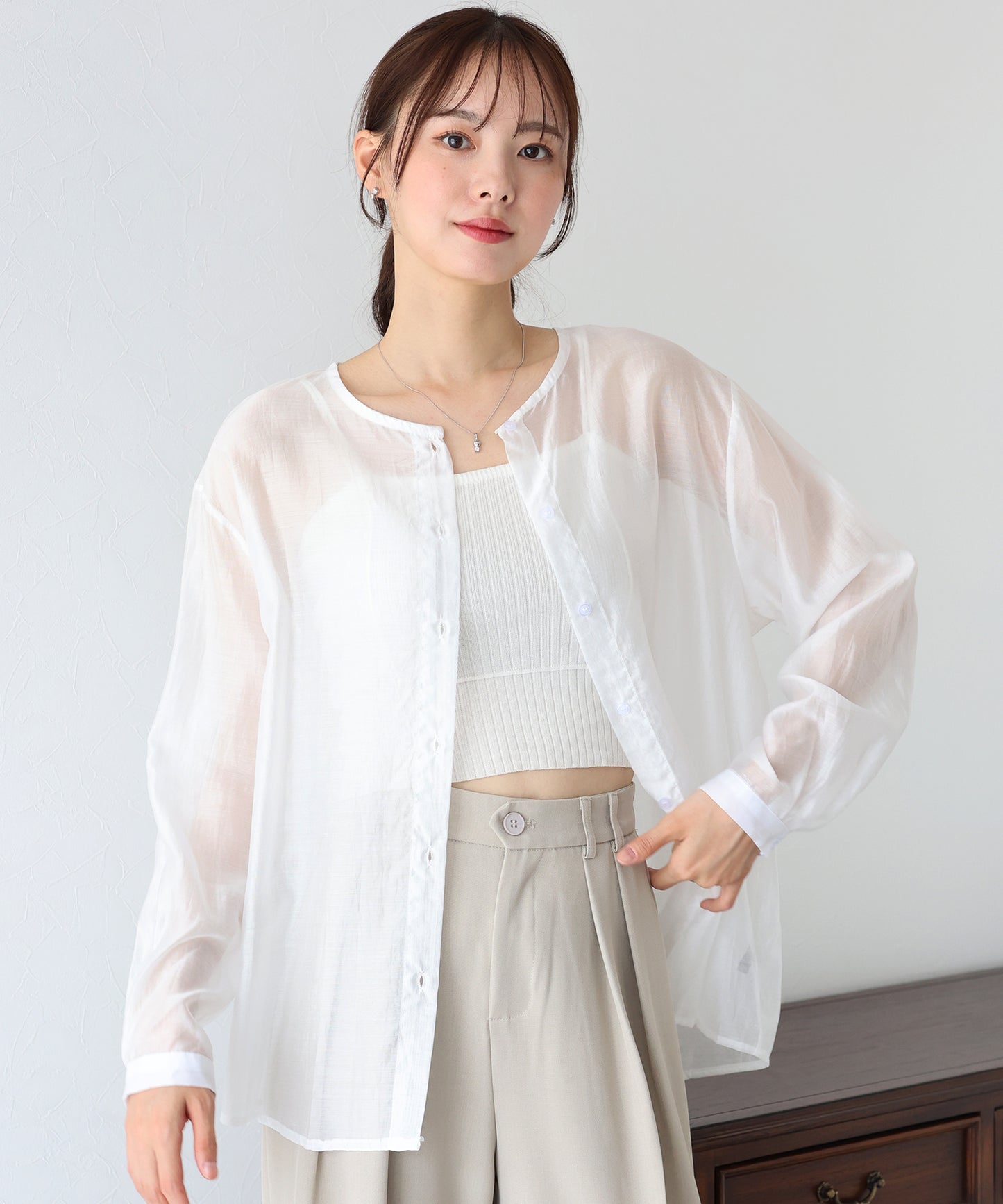 【SALE】ノーカラーシアーシャツ【ネコポス】