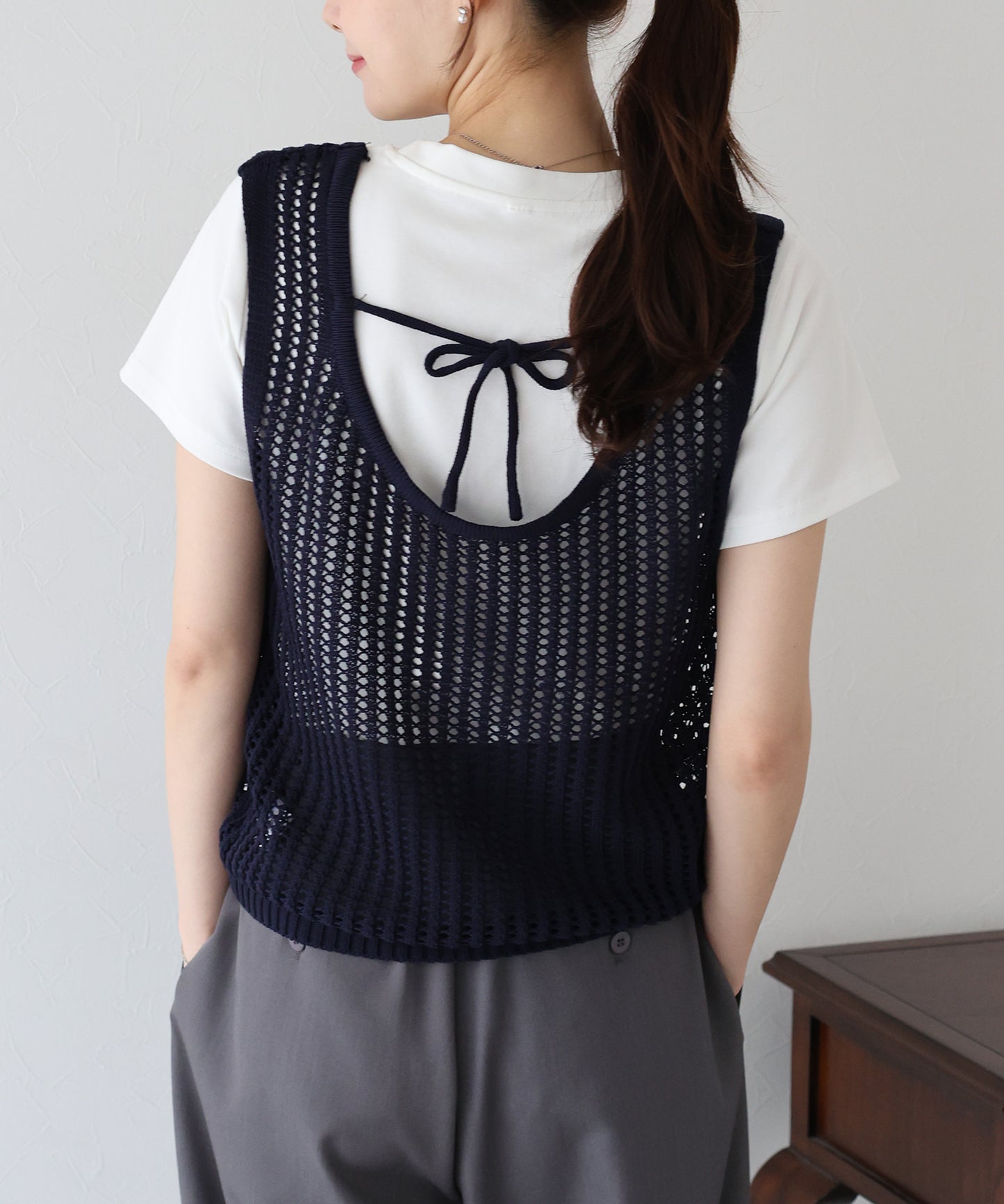 【SALE】バックリボンメッシュベスト【ネコポス】
