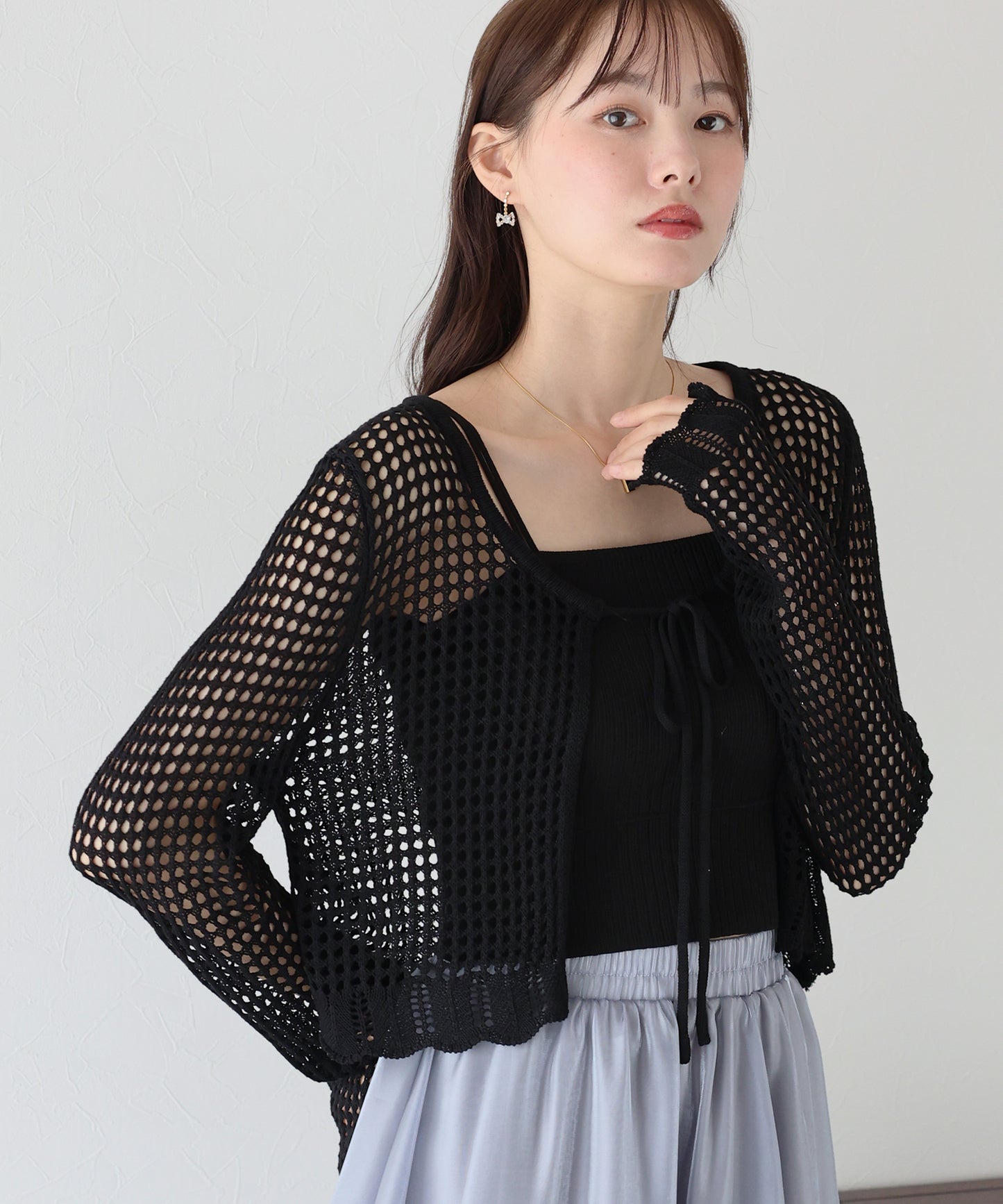 【SALE】リボンメッシュニットカーディガン