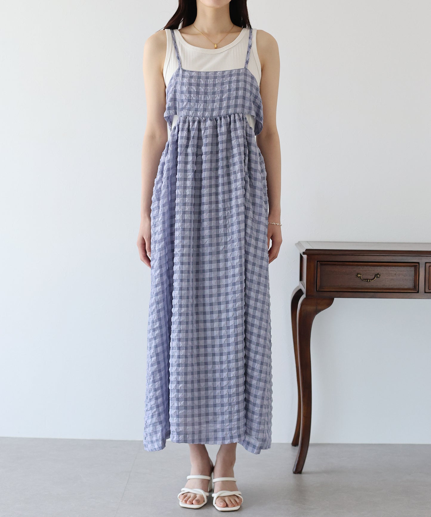 【SALE】シアーチェックキャミワンピース