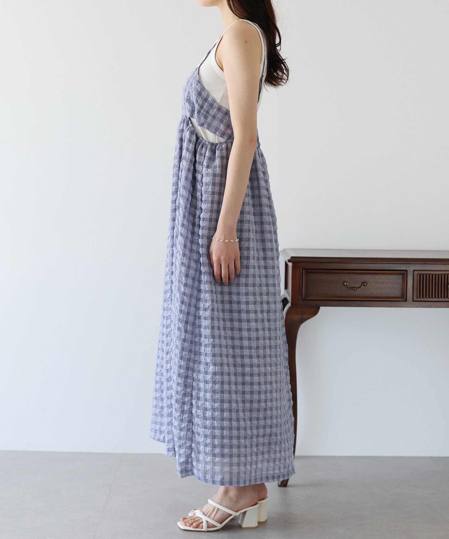 【SALE】シアーチェックキャミワンピース