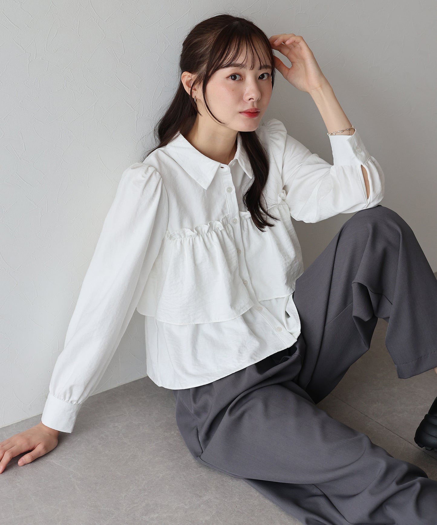 【早割5%OFF】フリルティアードピーチブラウス