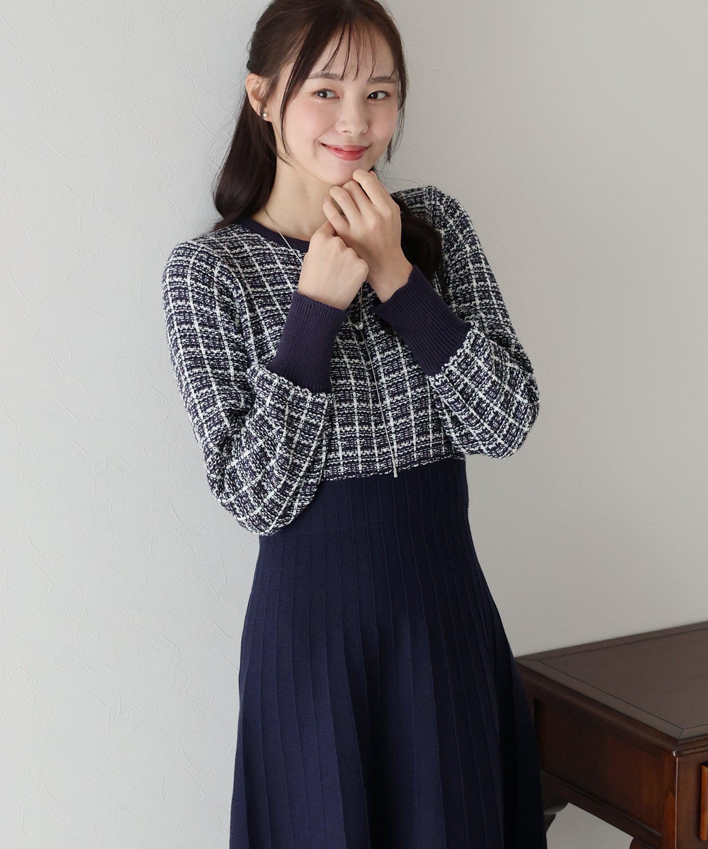 【SALE】ツイードニットワンピース