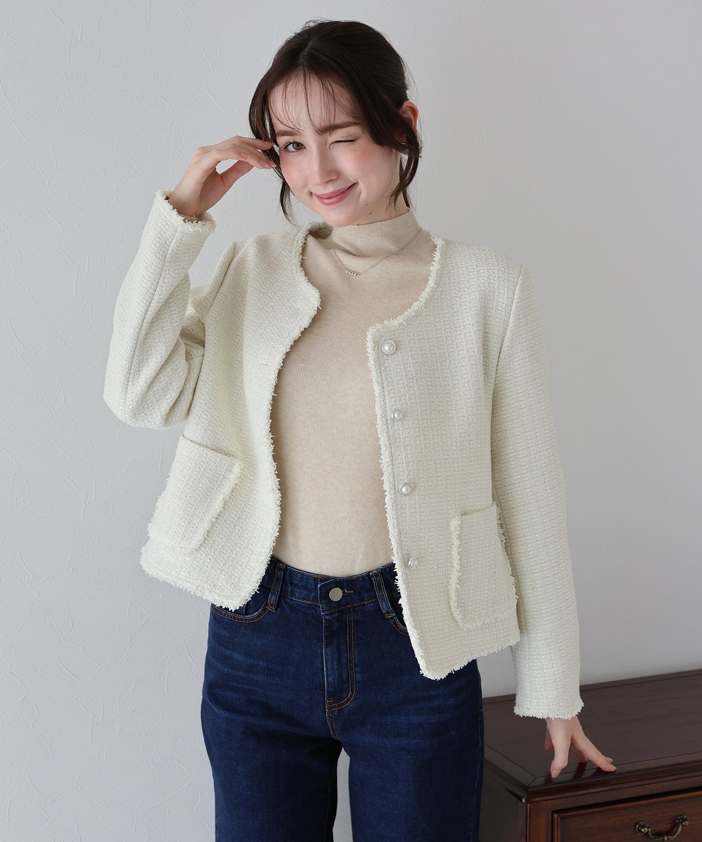 【早割5%OFF】パールボタンツイードジャケット