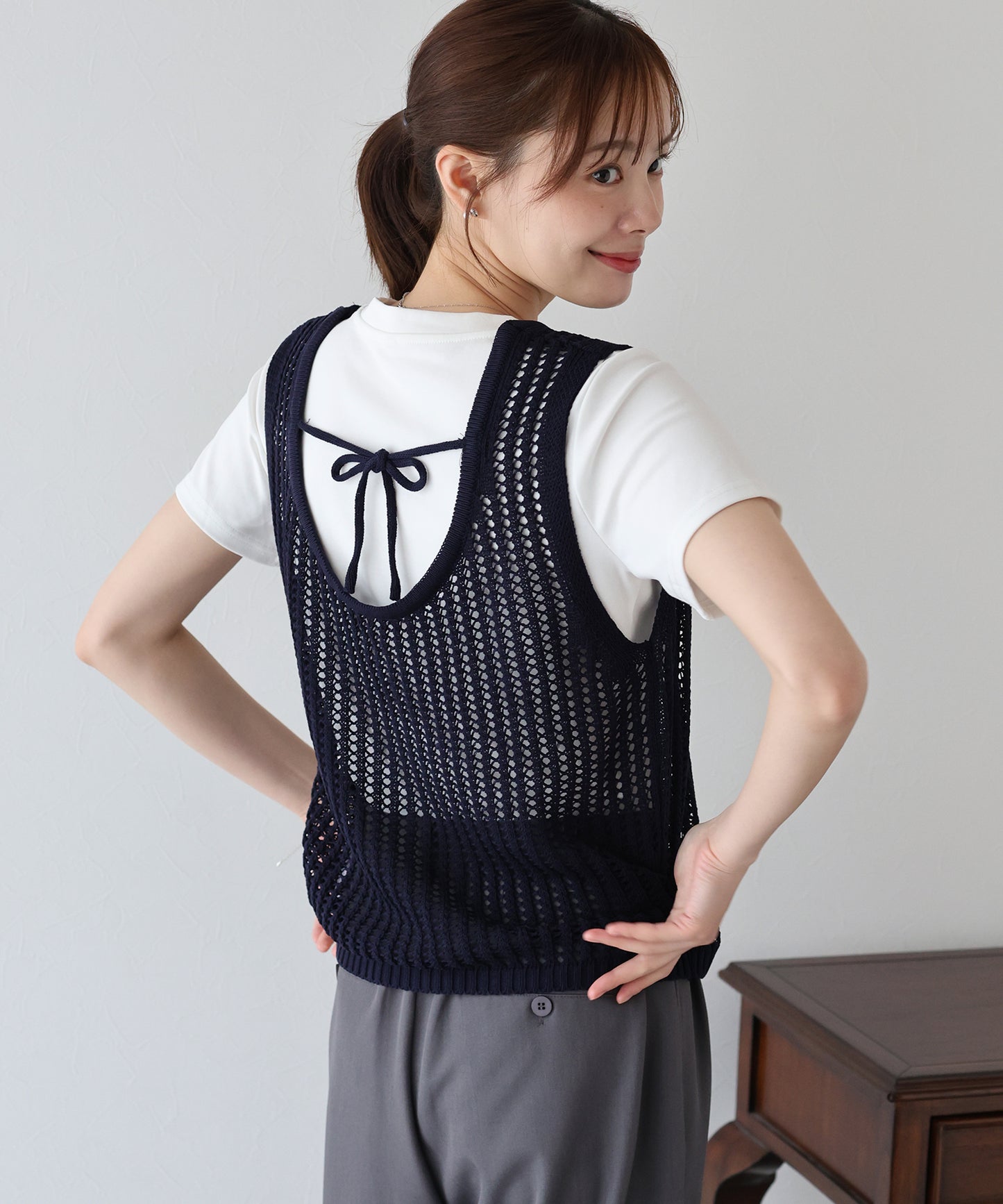 【SALE】バックリボンメッシュベスト【ネコポス】
