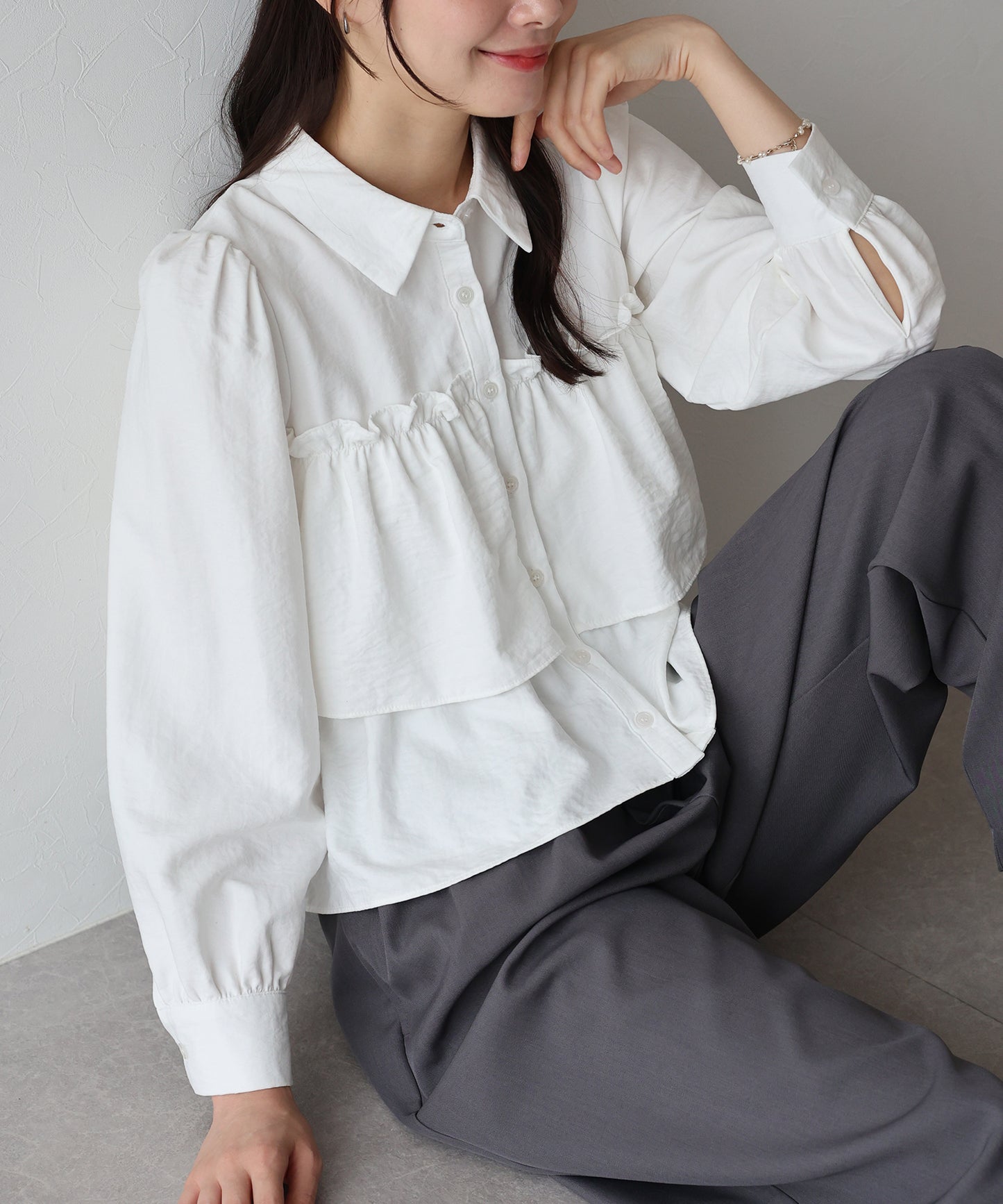 【早割5%OFF】フリルティアードピーチブラウス