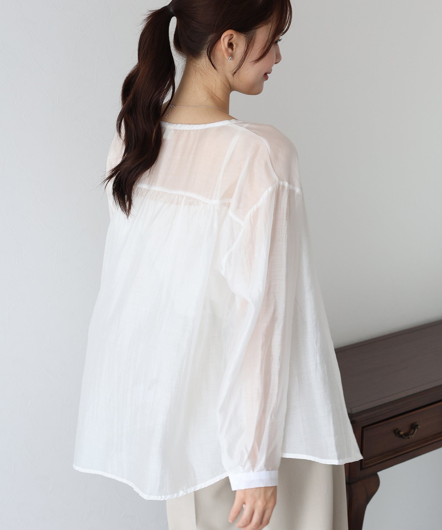 【SALE】ノーカラーシアーシャツ【ネコポス】