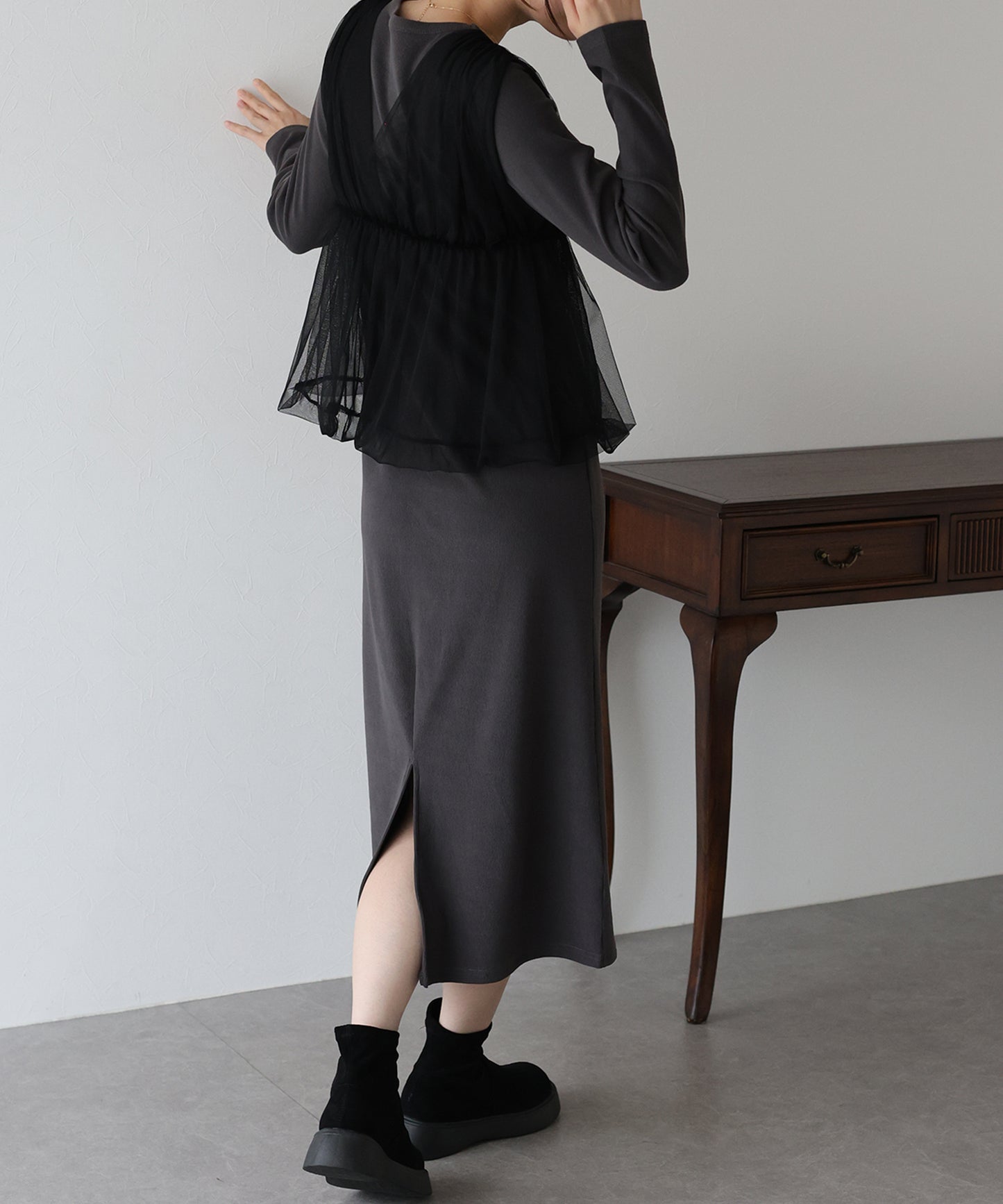 【早割5%OFF】チュールバルーンドッキングワンピース