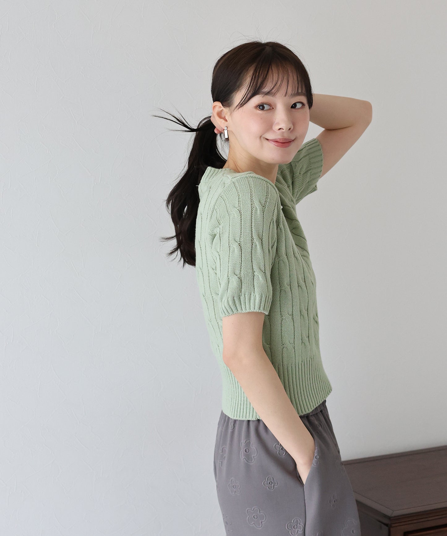 【TIME SALE】半袖ケーブルニット