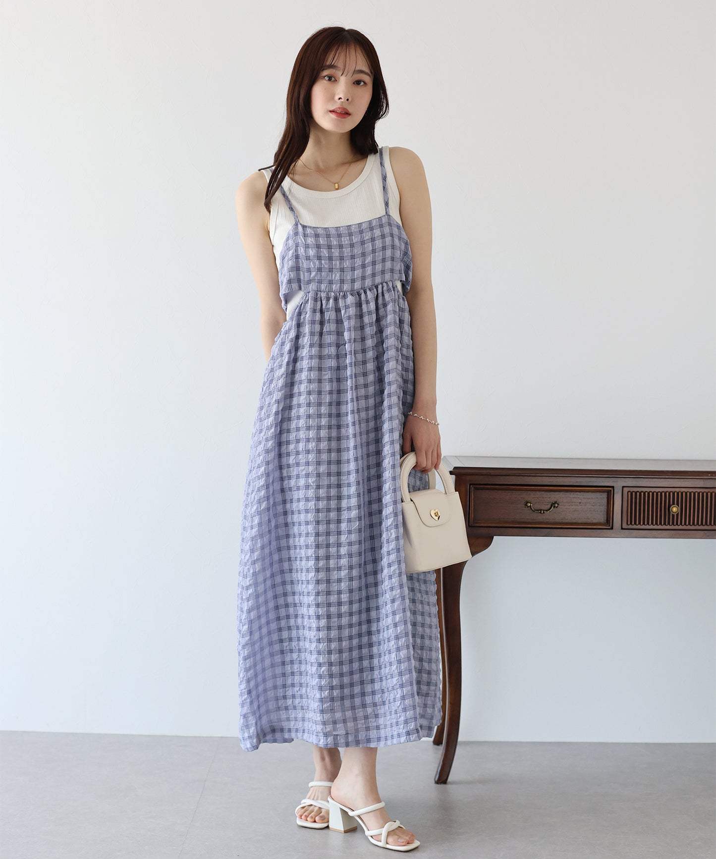 【SALE】シアーチェックキャミワンピース