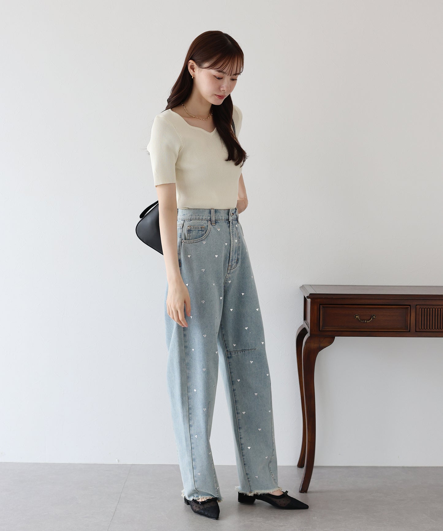 【TIME SALE】ラインストーンカーブデニムパンツ