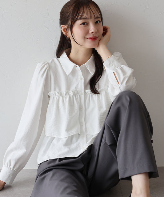 フリルティアードピーチブラウス