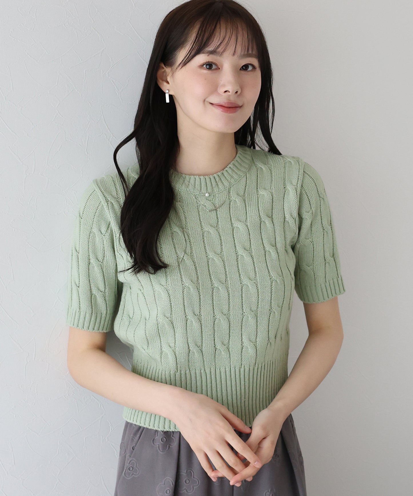 【TIME SALE】半袖ケーブルニット