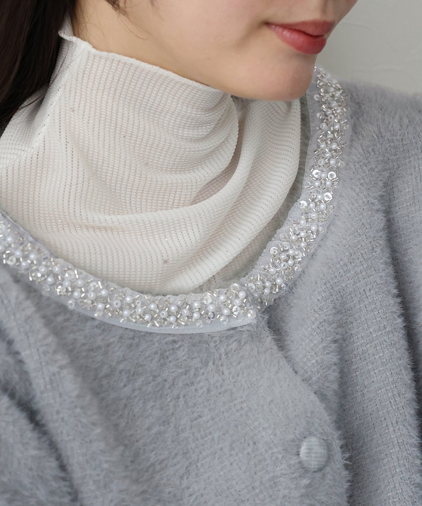 【SALE】ビジュー襟ニットカーディガン