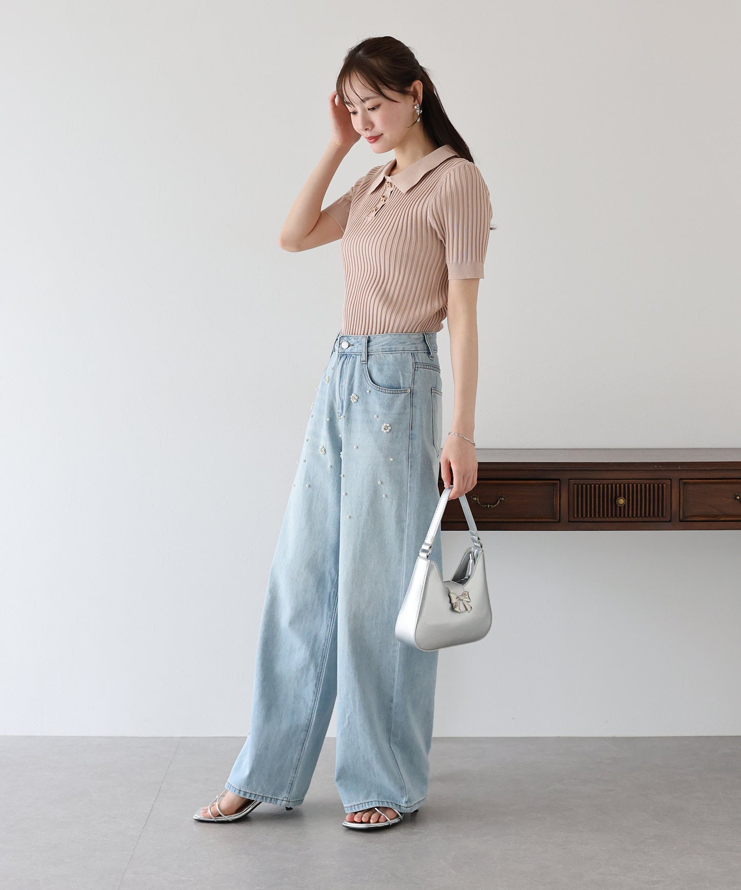 【新商品限定5%OFF(木)】パールフラワーデニム