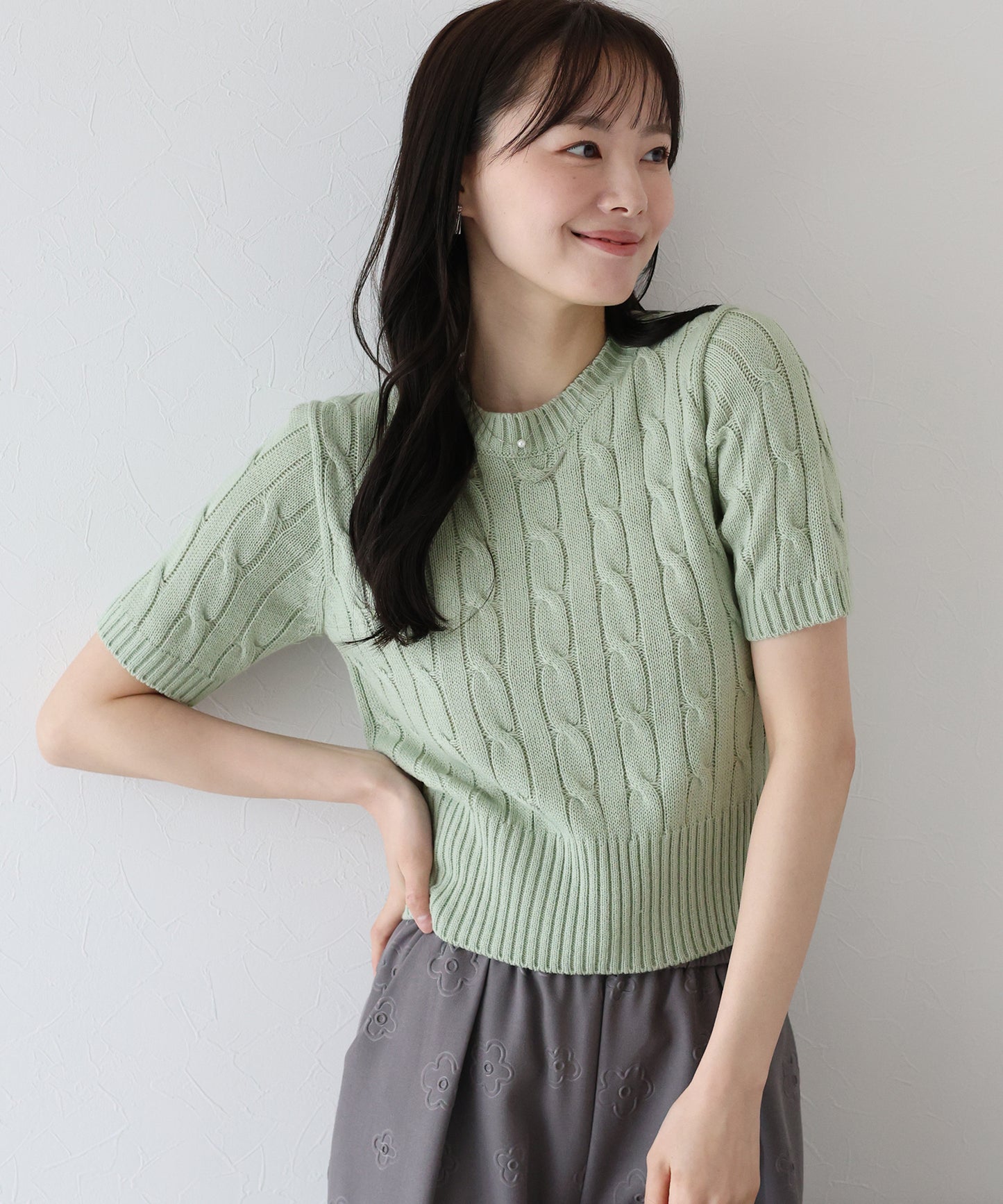 【TIME SALE】半袖ケーブルニット