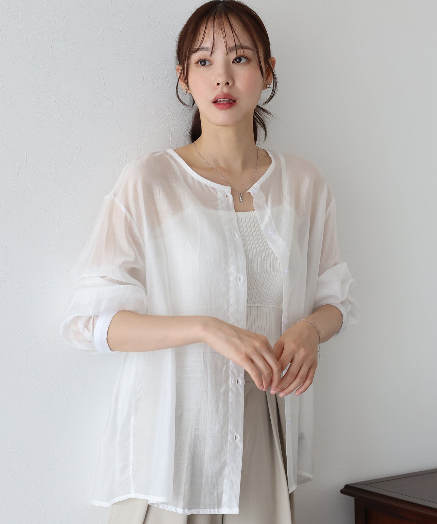 【SALE】ノーカラーシアーシャツ【ネコポス】