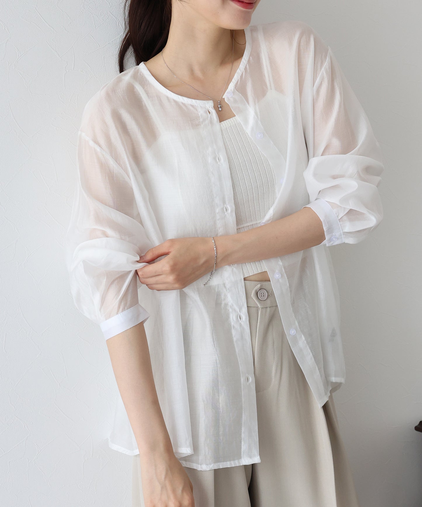 【SALE】ノーカラーシアーシャツ【ネコポス】