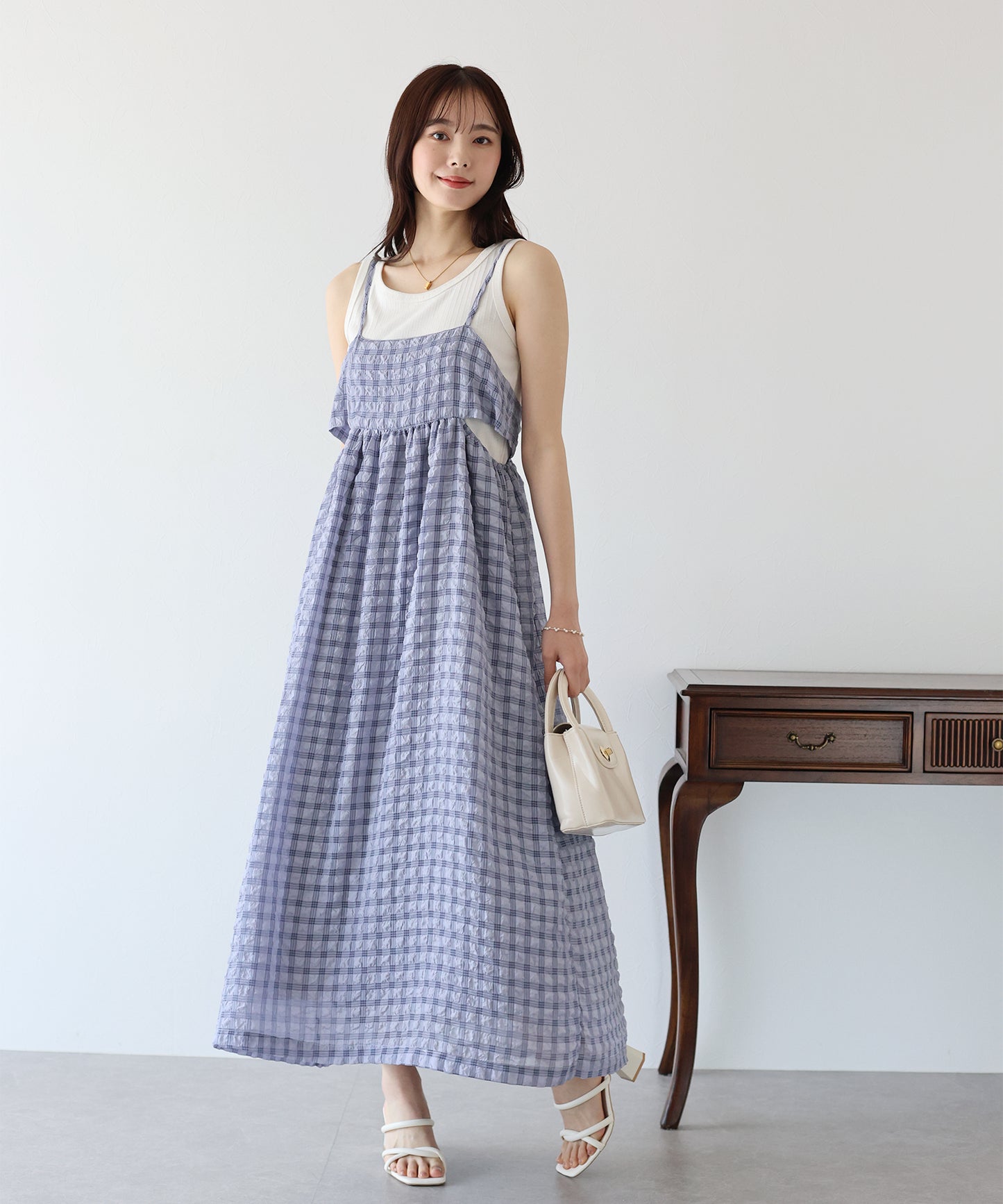 【SALE】シアーチェックキャミワンピース