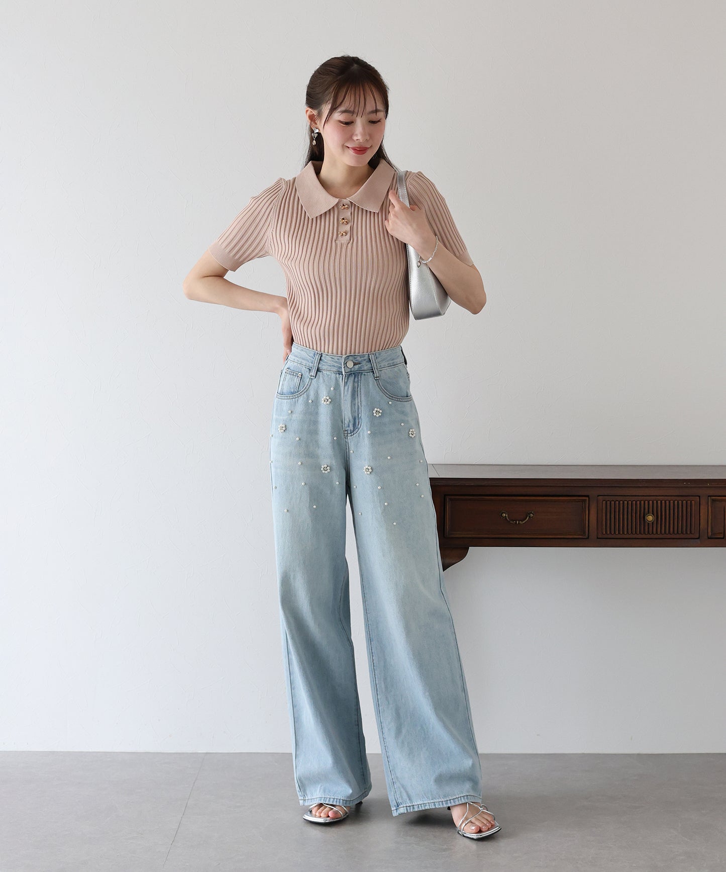【新商品限定5%OFF(木)】パールフラワーデニム