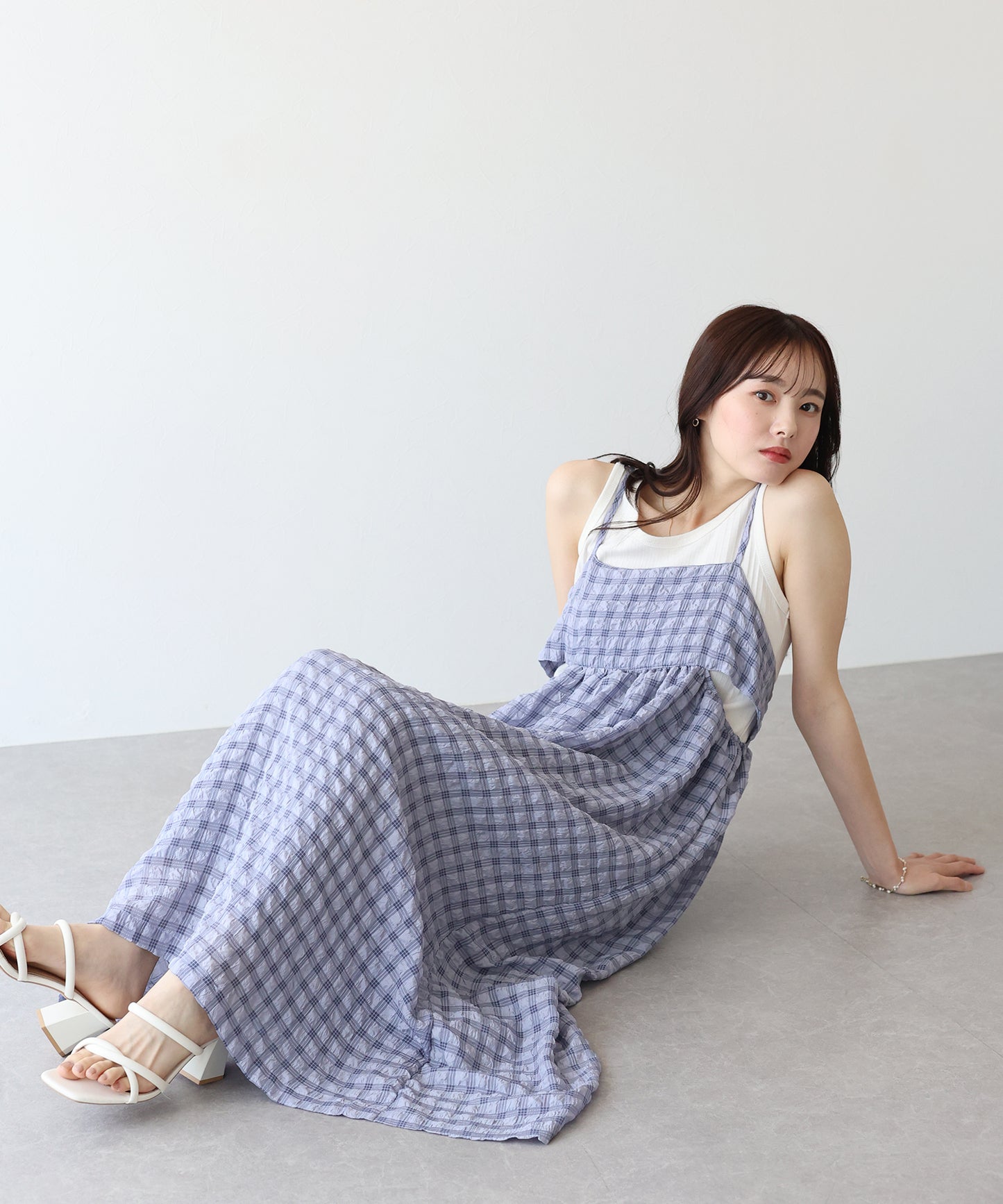 【SALE】シアーチェックキャミワンピース