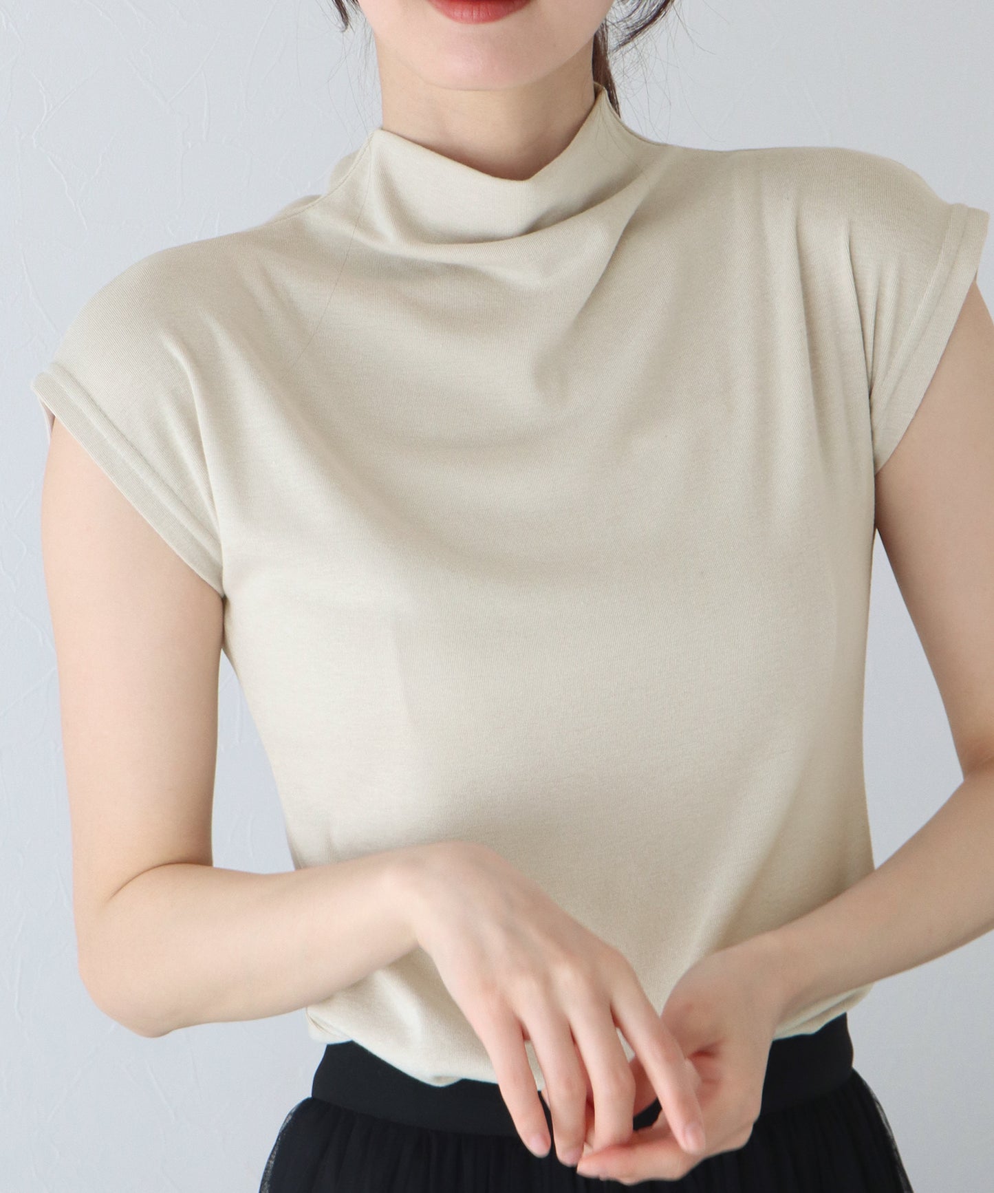 【SALE】ハイネックフレンチスリーブTシャツ【ネコポス】