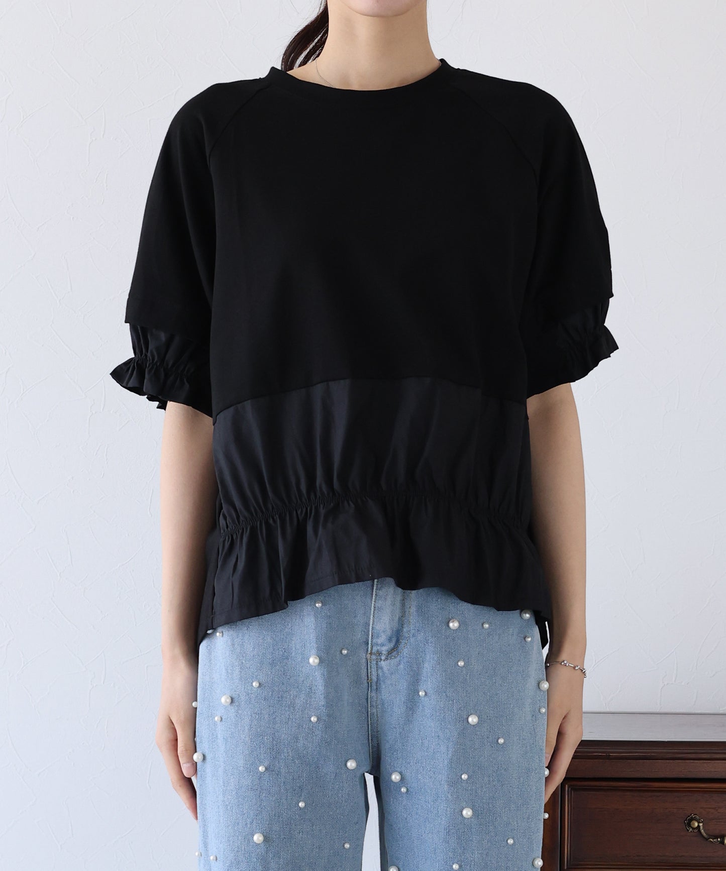 【SALE】異素材ドッキングTシャツ【ネコポス】