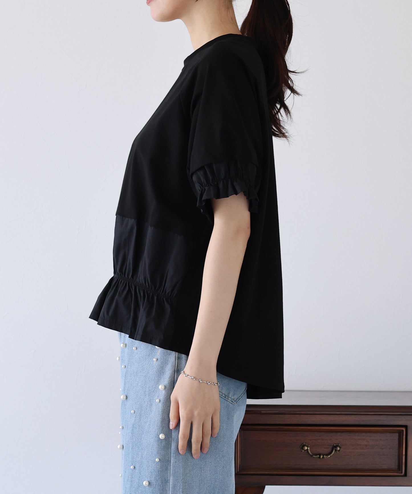 【SALE】異素材ドッキングTシャツ【ネコポス】