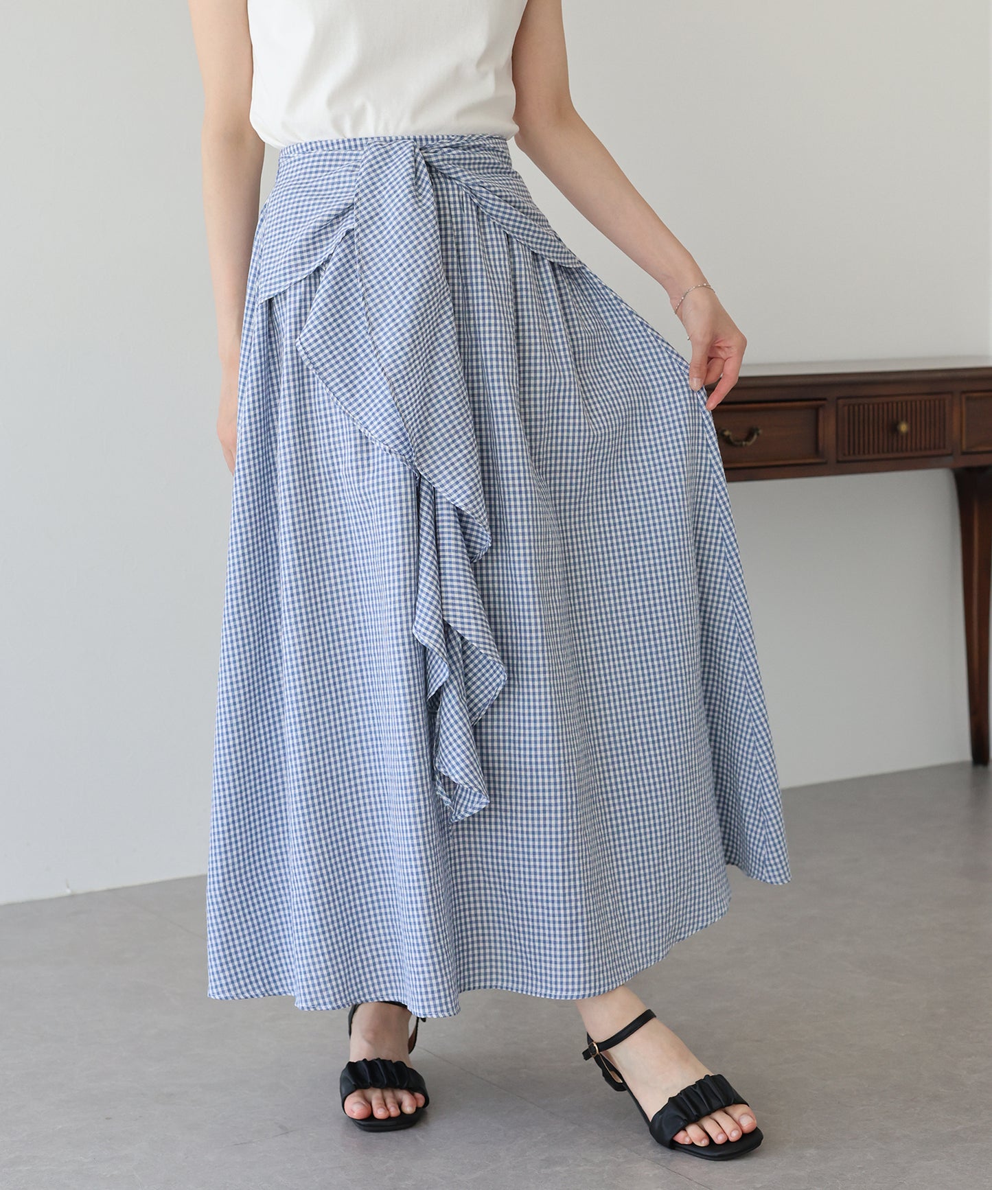 【SALE】フロントフリルチェックスカート