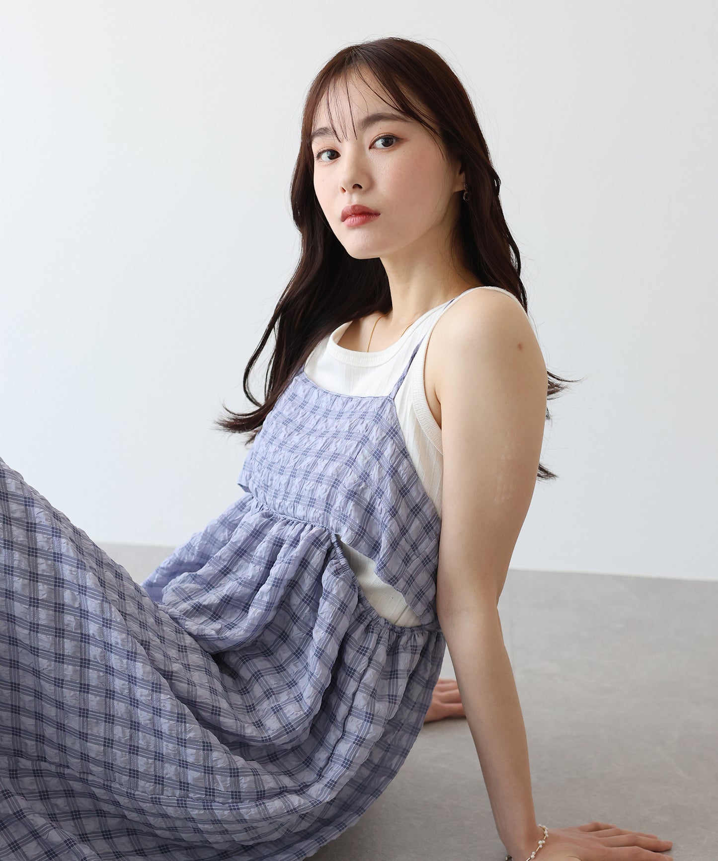 【SALE】シアーチェックキャミワンピース