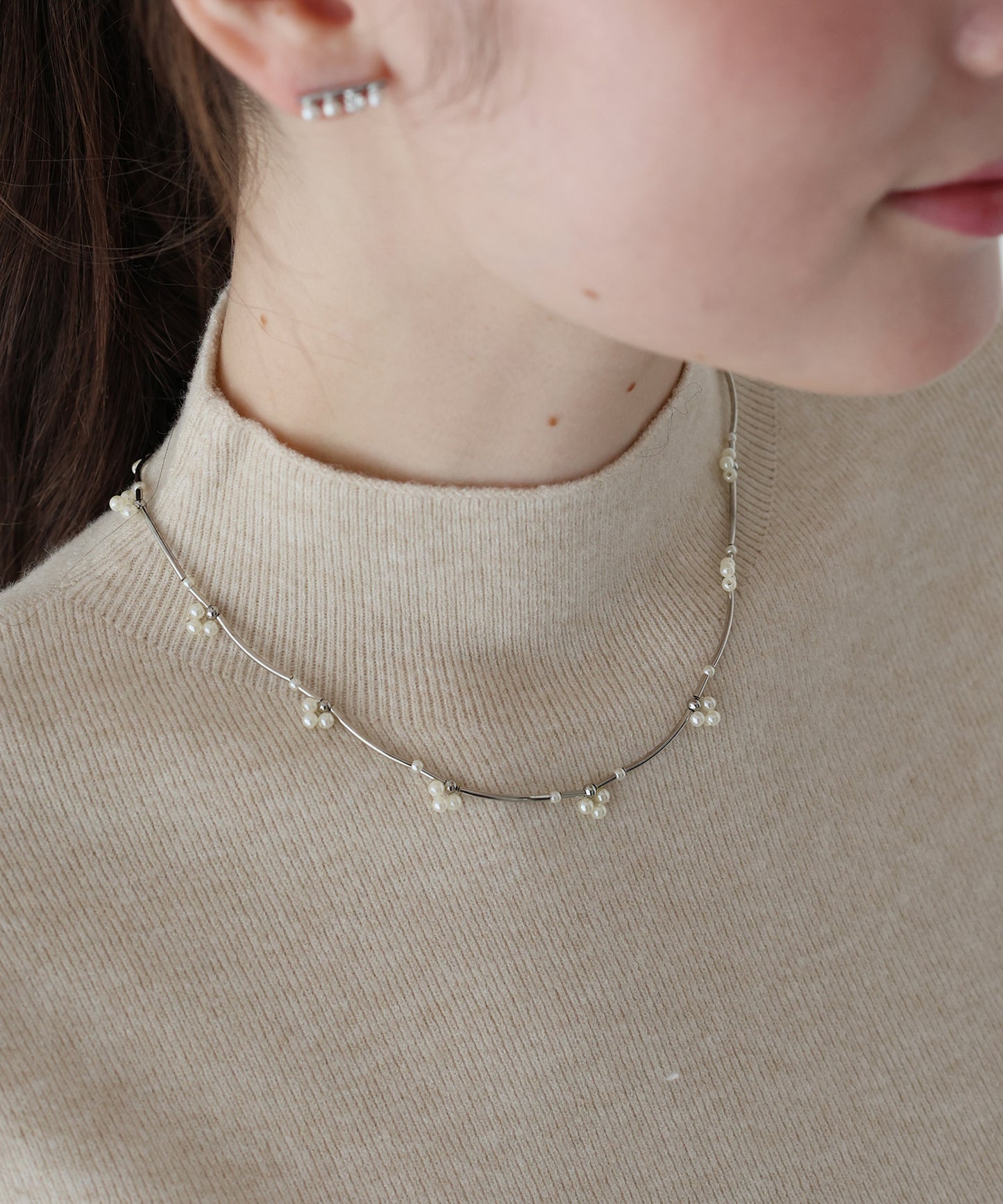 【早割5%OFF】フラワーパールバーネックレス / ニッケルフリー【ネコポス】