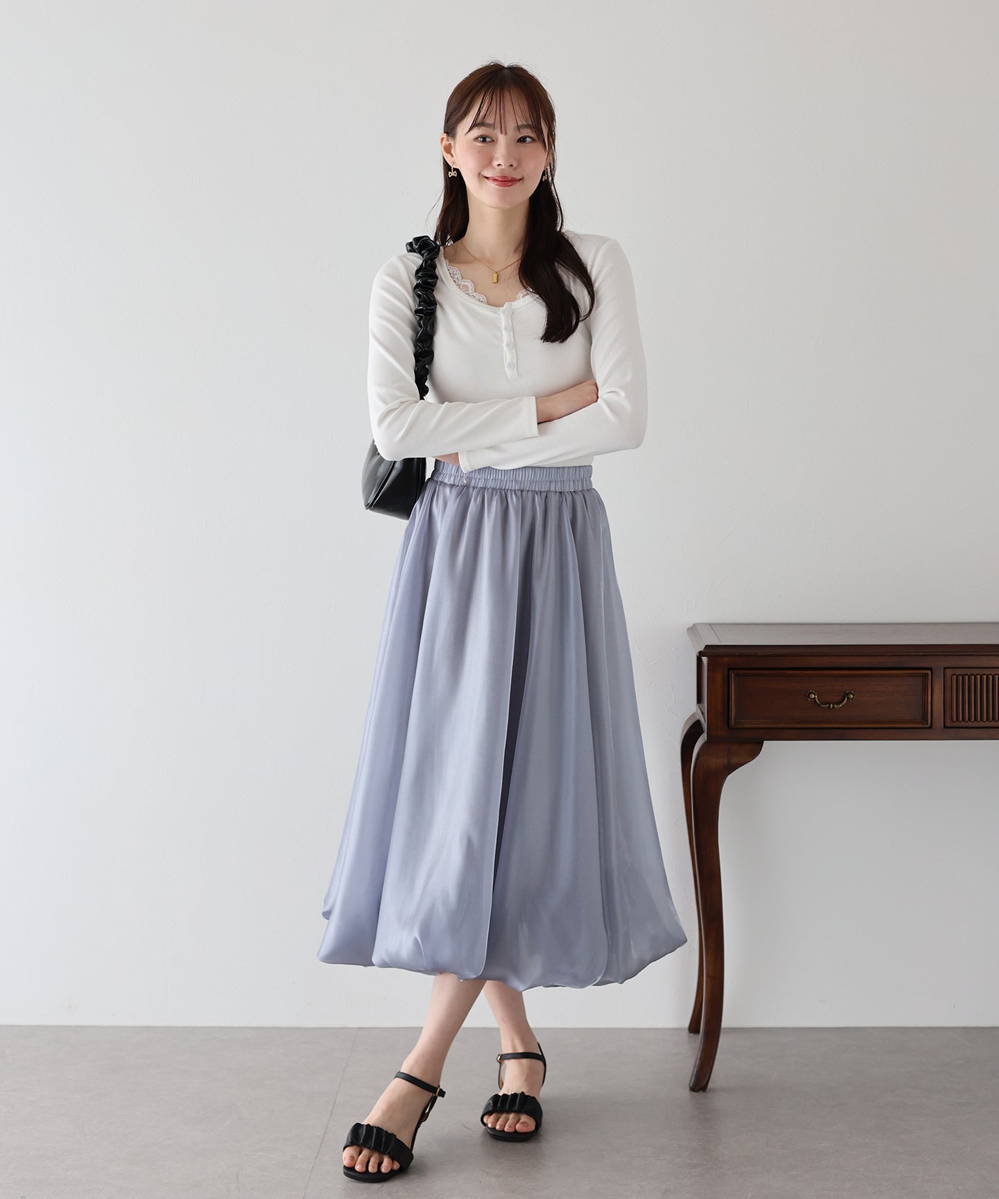 レース付ヘンリーネックカットソー【ネコポス】