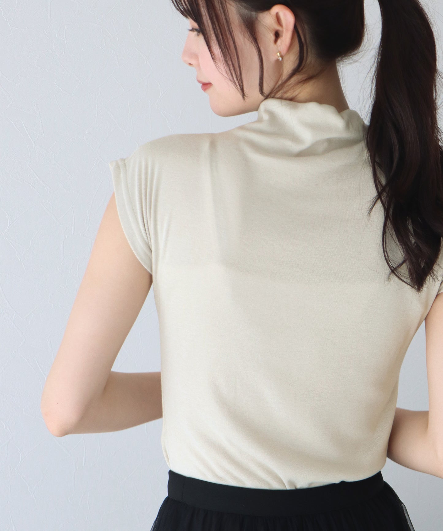 【SALE】ハイネックフレンチスリーブTシャツ【ネコポス】