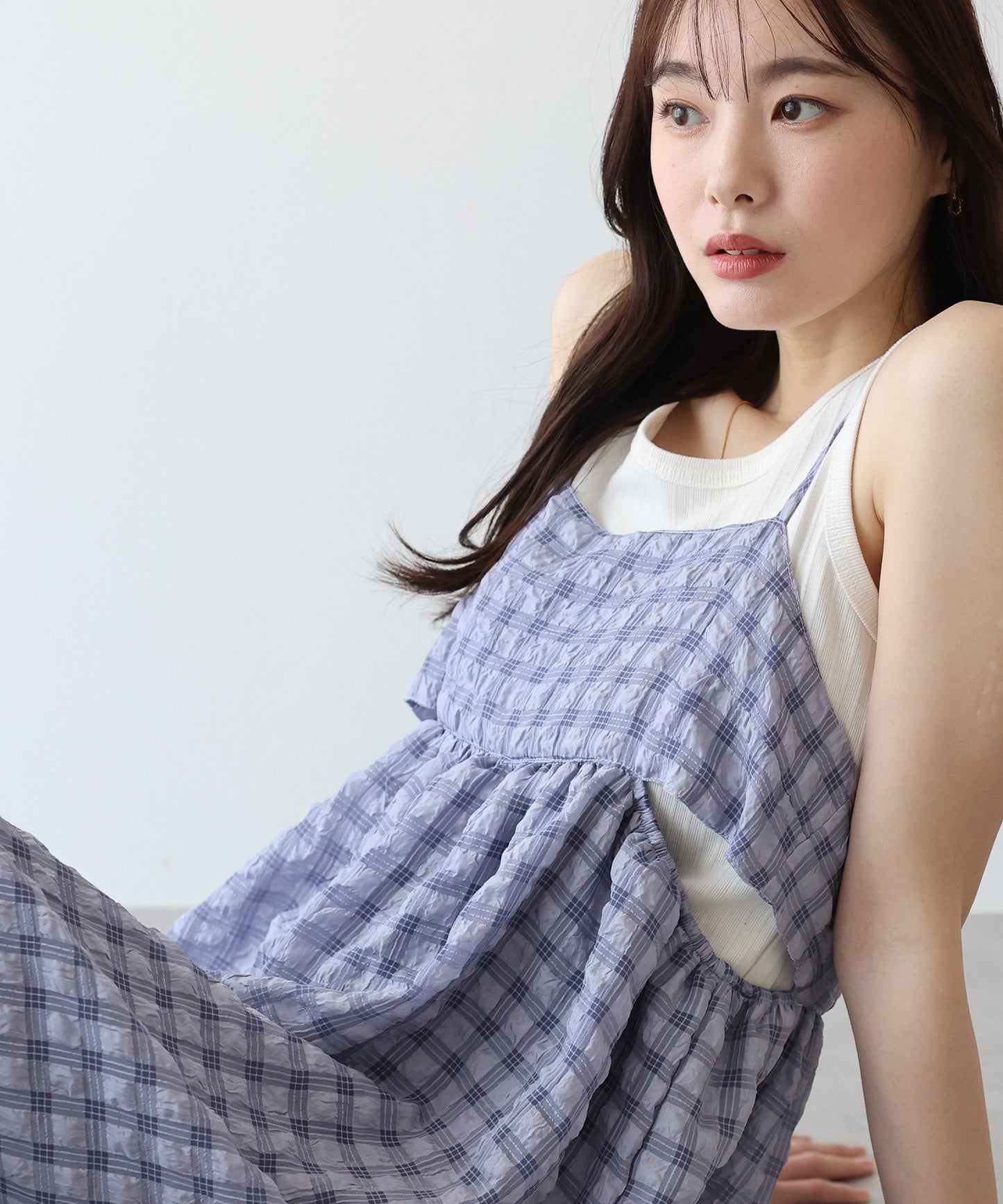 【SALE】シアーチェックキャミワンピース