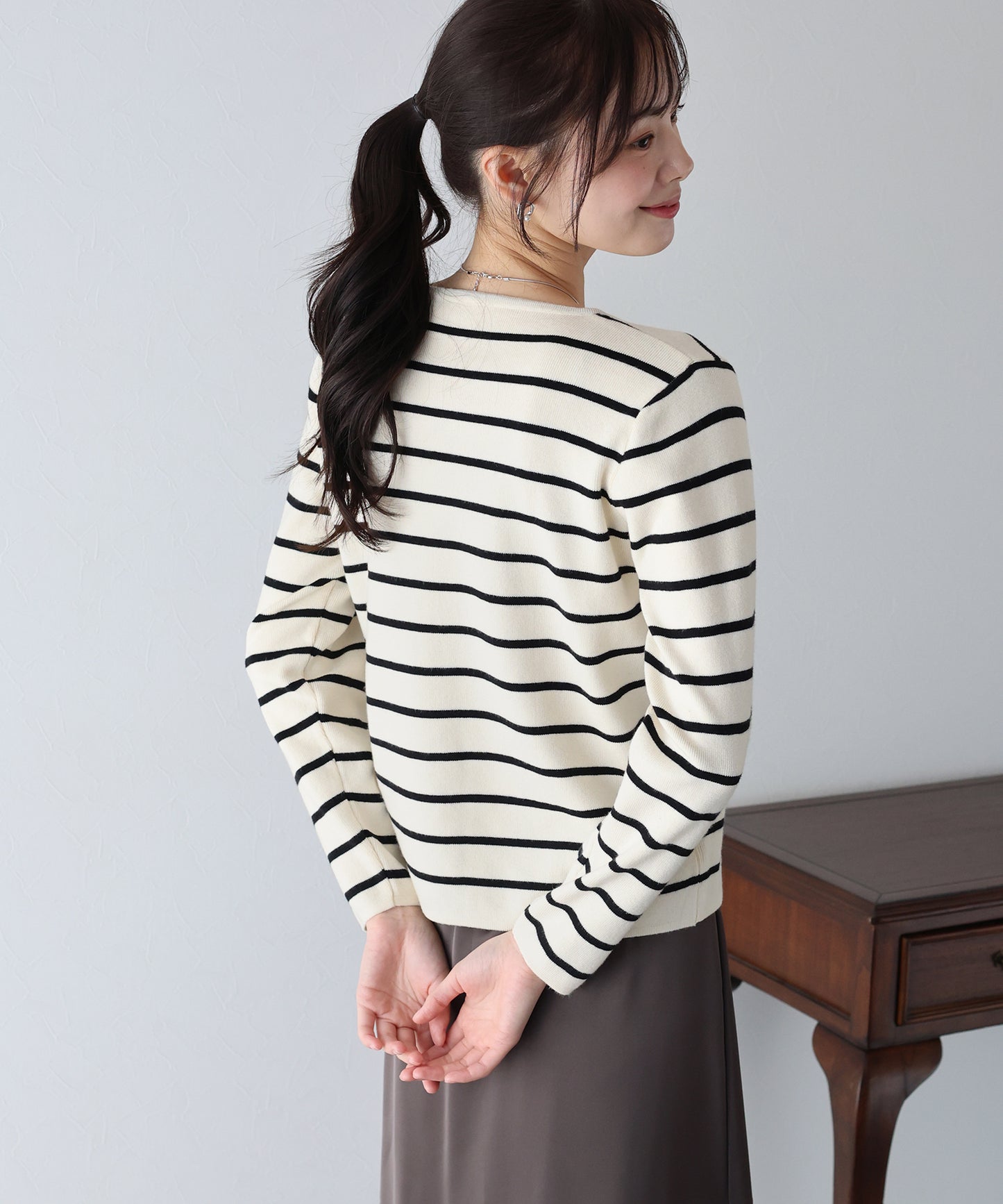 【SALE】金ボタンボーダーカーディガン