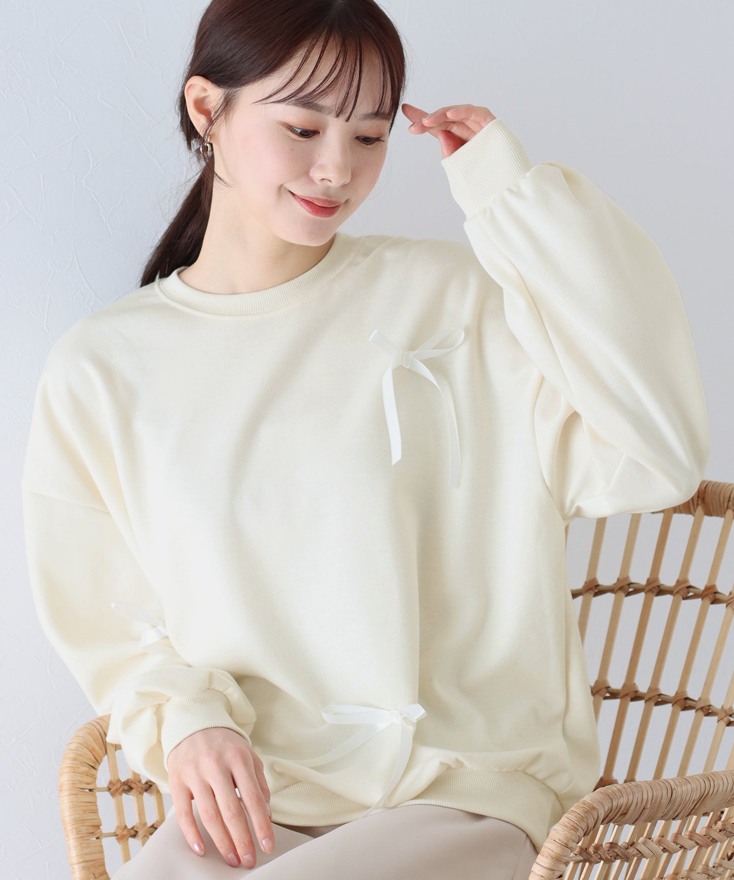 【SALE】リボン付きオーバーサイズスウェット
