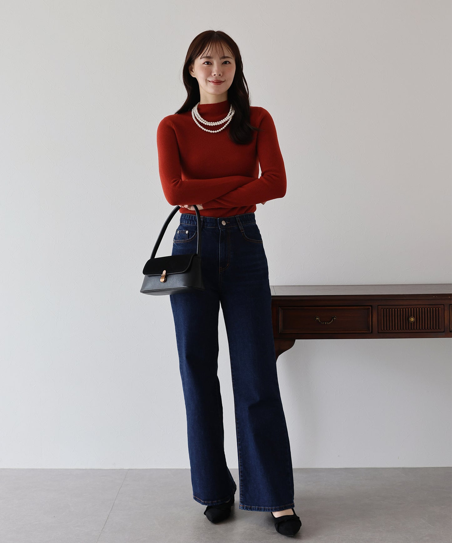 【TIME SALE】ウール混ベーシックハイネックニット