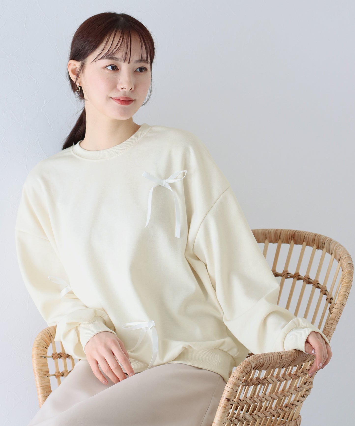 【SALE】リボン付きオーバーサイズスウェット
