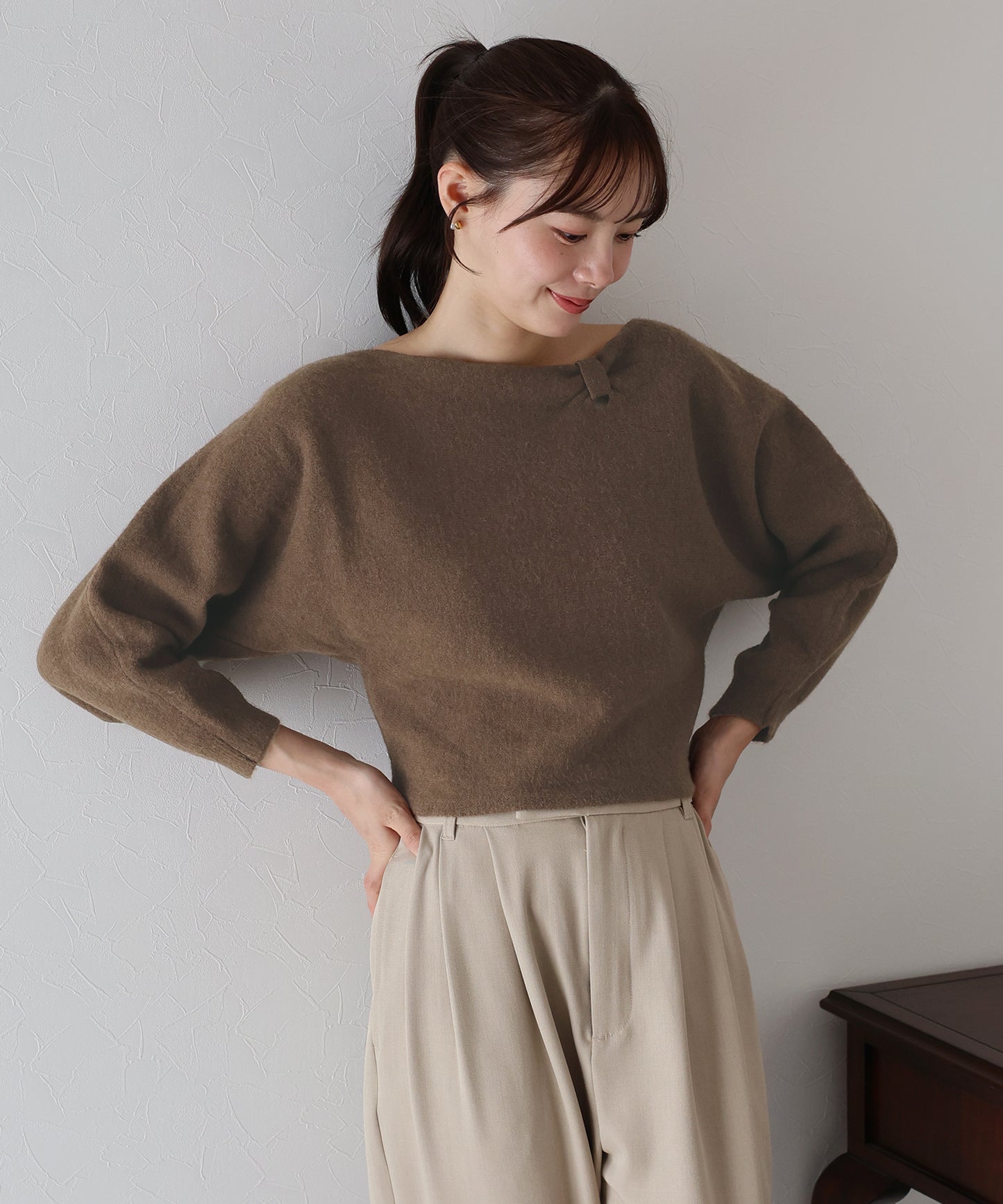 【早割5%OFF】リボンドルマンニット