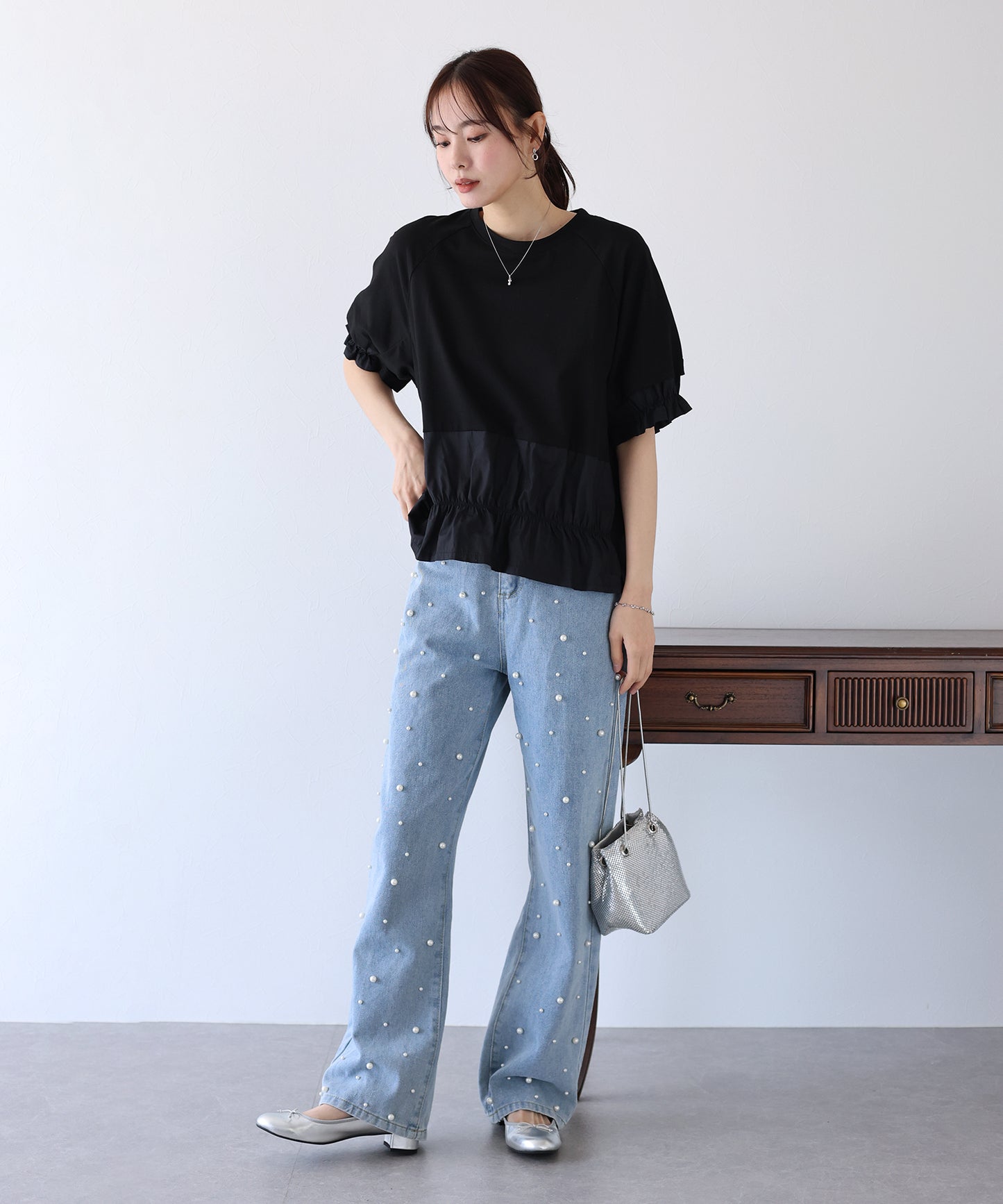 【SALE】異素材ドッキングTシャツ【ネコポス】