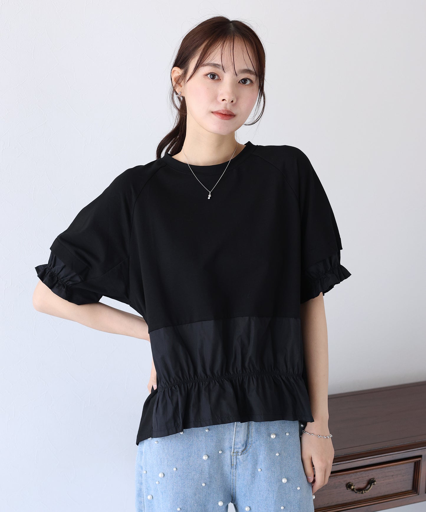 【SALE】異素材ドッキングTシャツ【ネコポス】