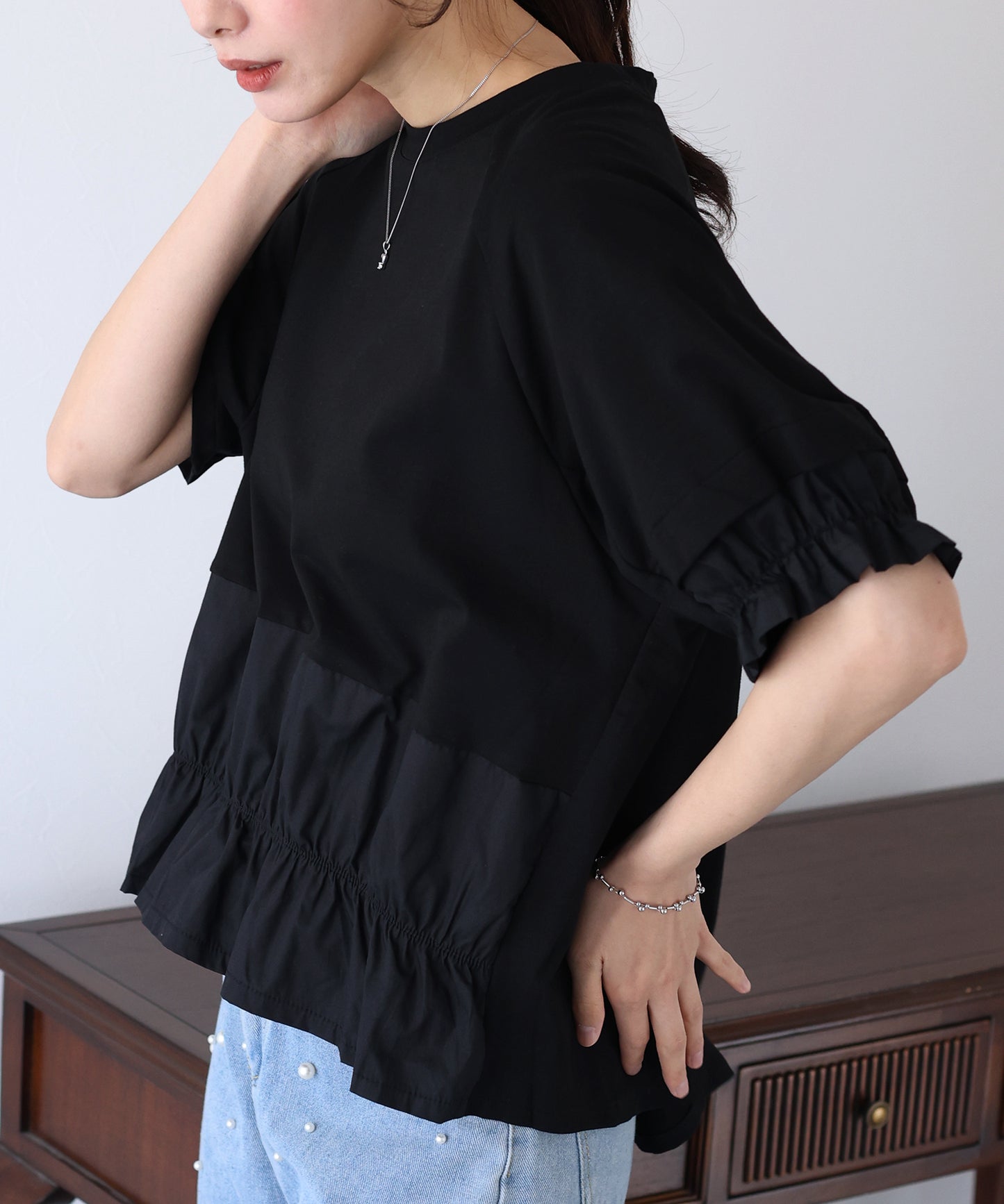 【SALE】異素材ドッキングTシャツ【ネコポス】