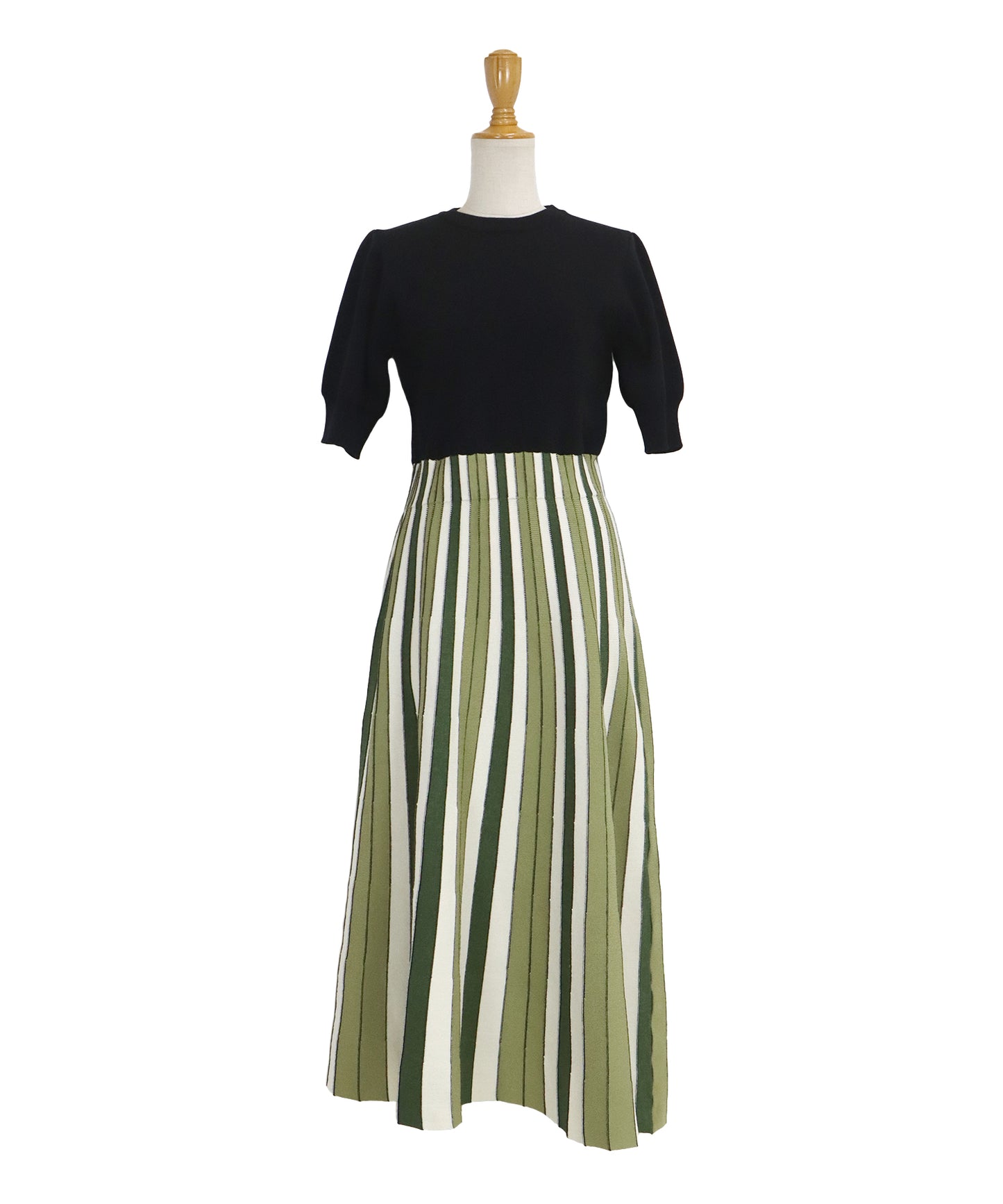 【SALE】配色ストライプニットスカートドッキングワンピース