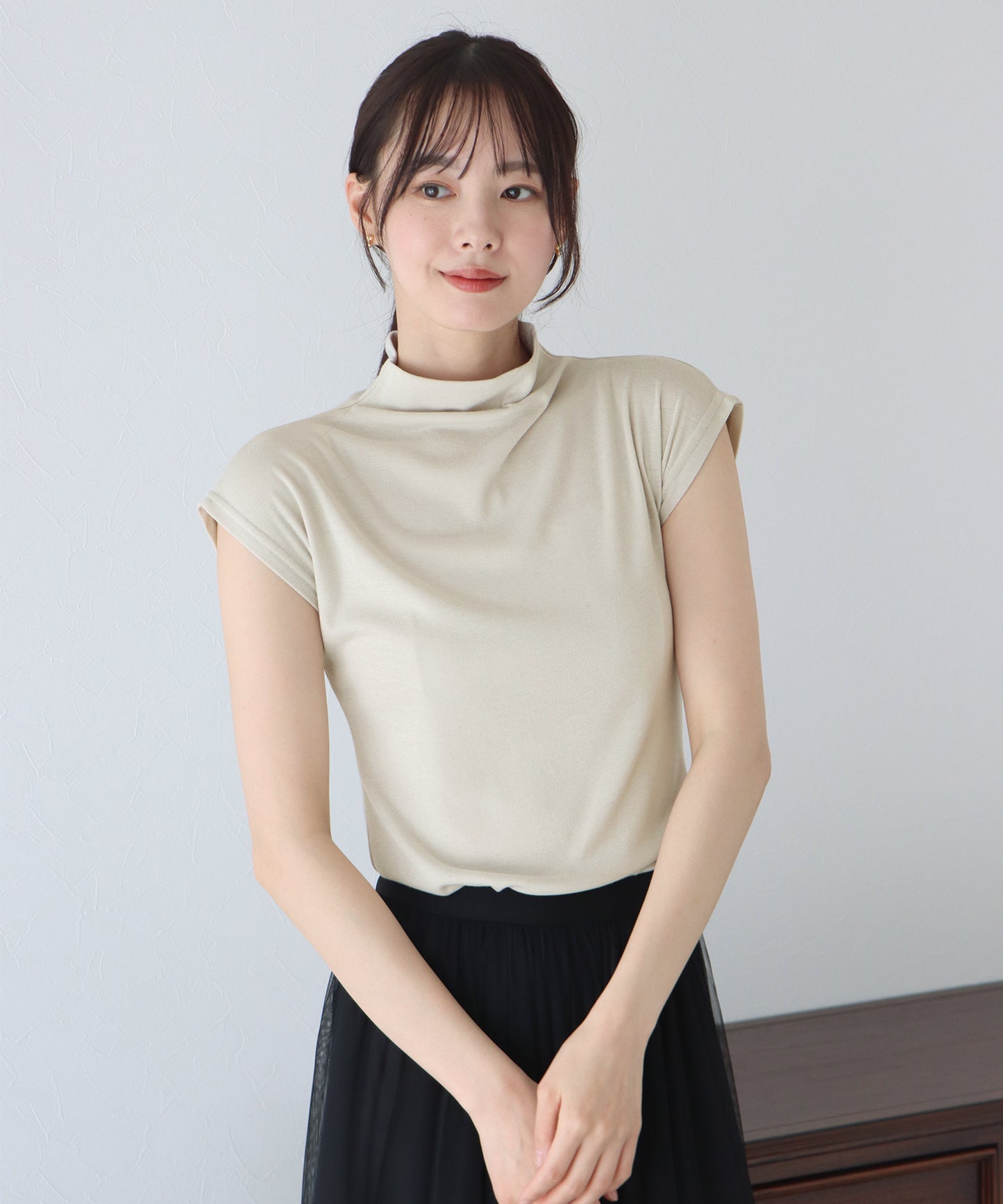 【SALE】ハイネックフレンチスリーブTシャツ【ネコポス】